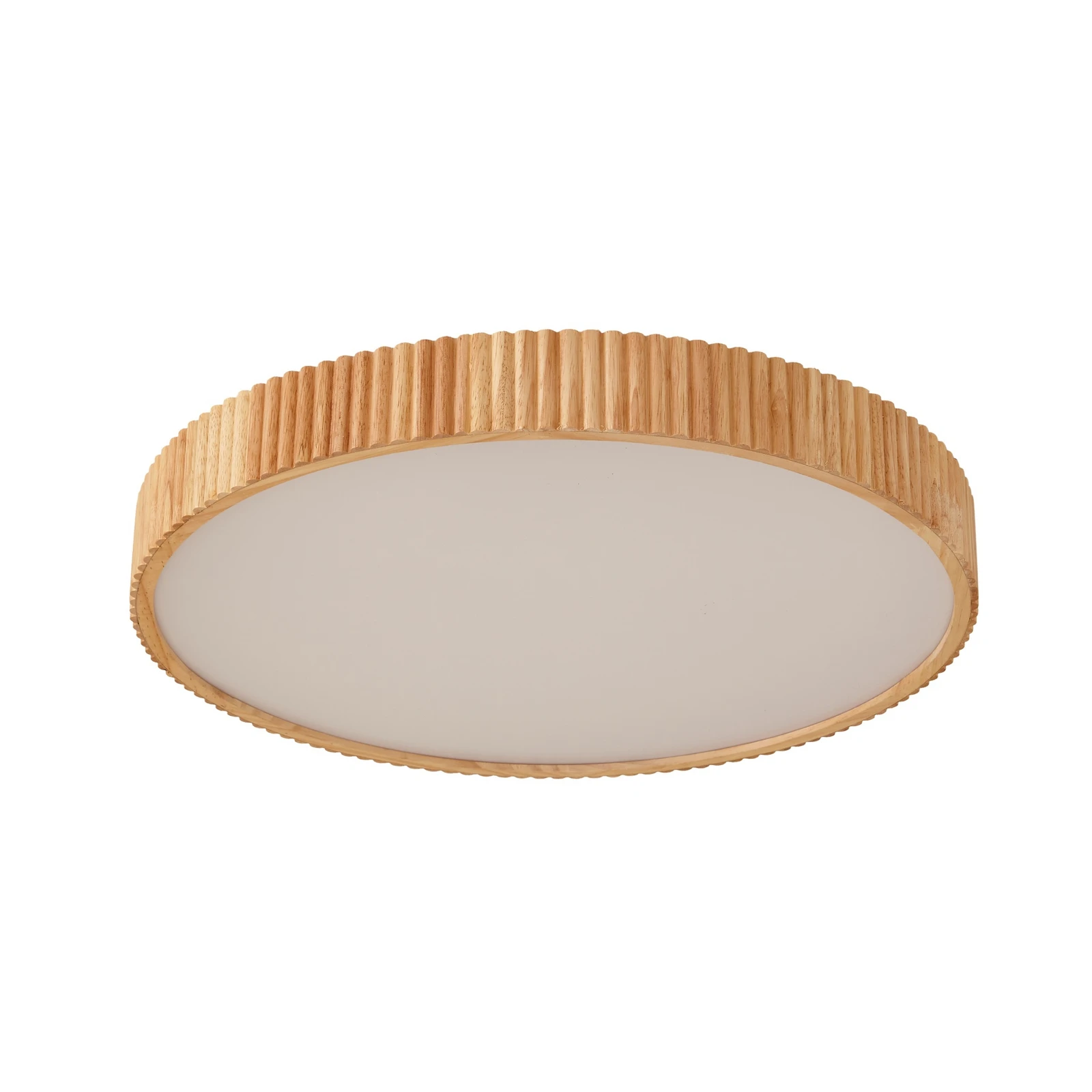 Lindby LED φωτιστικό οροφής Velua, λευκό/ανοιχτό ξύλο, CCT, Ø 50 cm