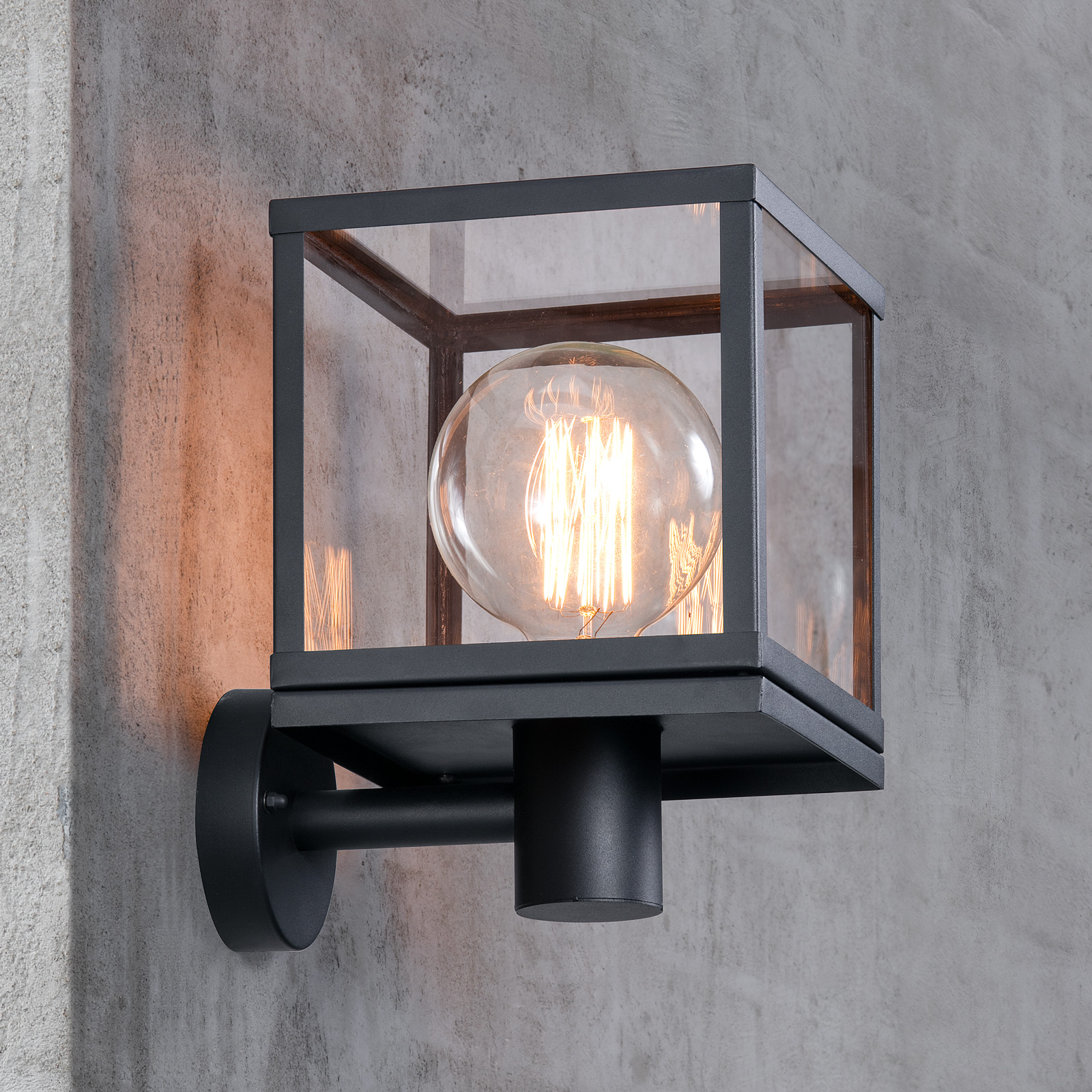 Nordlux Dalton outdoor wall light in a cube shape, painted stainless steel, glass, E27, 40 W, energy efficiency: A++, W: 20 cm, H: 29.6 cm