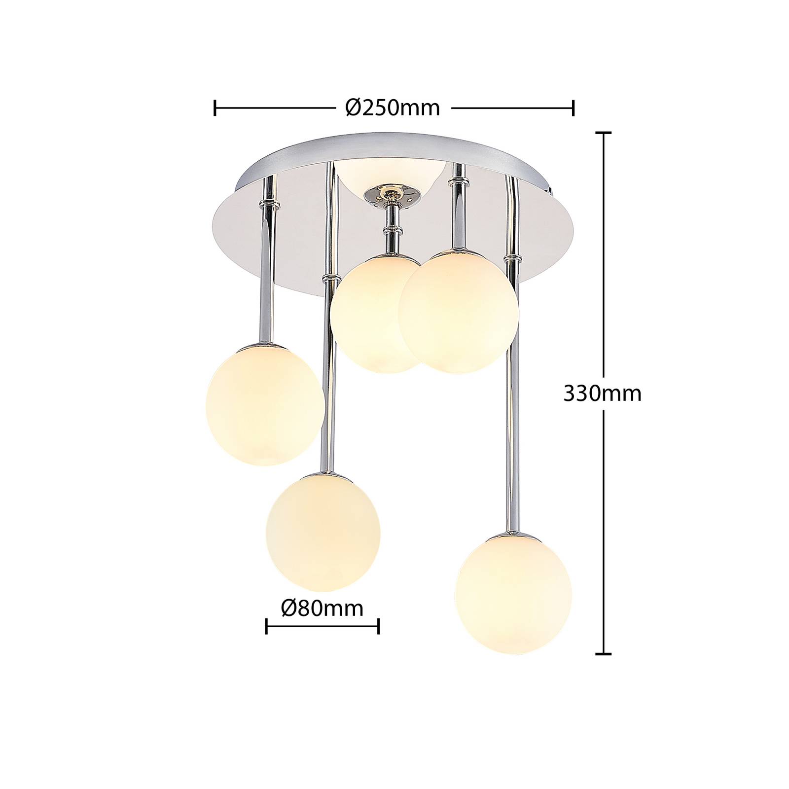 Lampa sufitowa Lindby Chrissy, Ø 27 cm, chrom, 5-punktowa, szkło