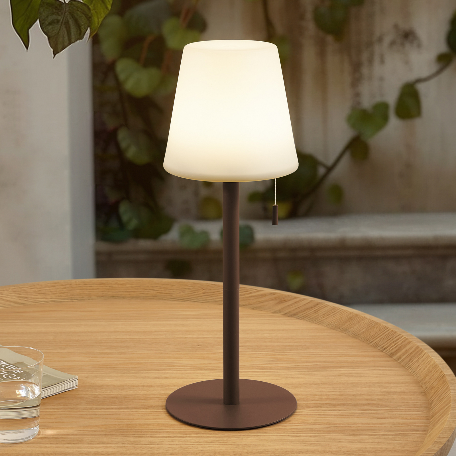 Lindby LED oplaadbare lamp Azalea, wit/bruin, 45 cm, CCT, IP44