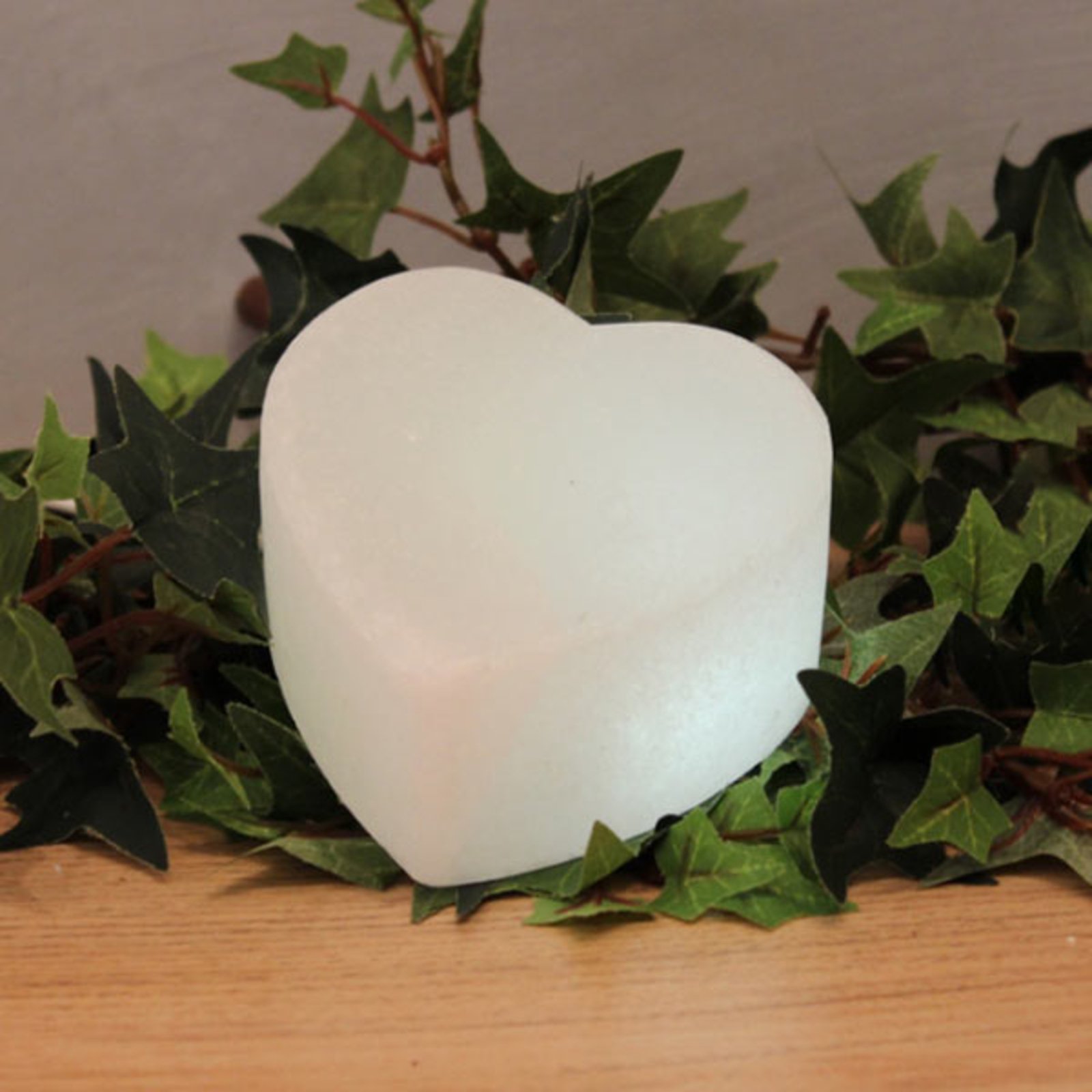 Cœur LED White Line blanc en cristal de sel