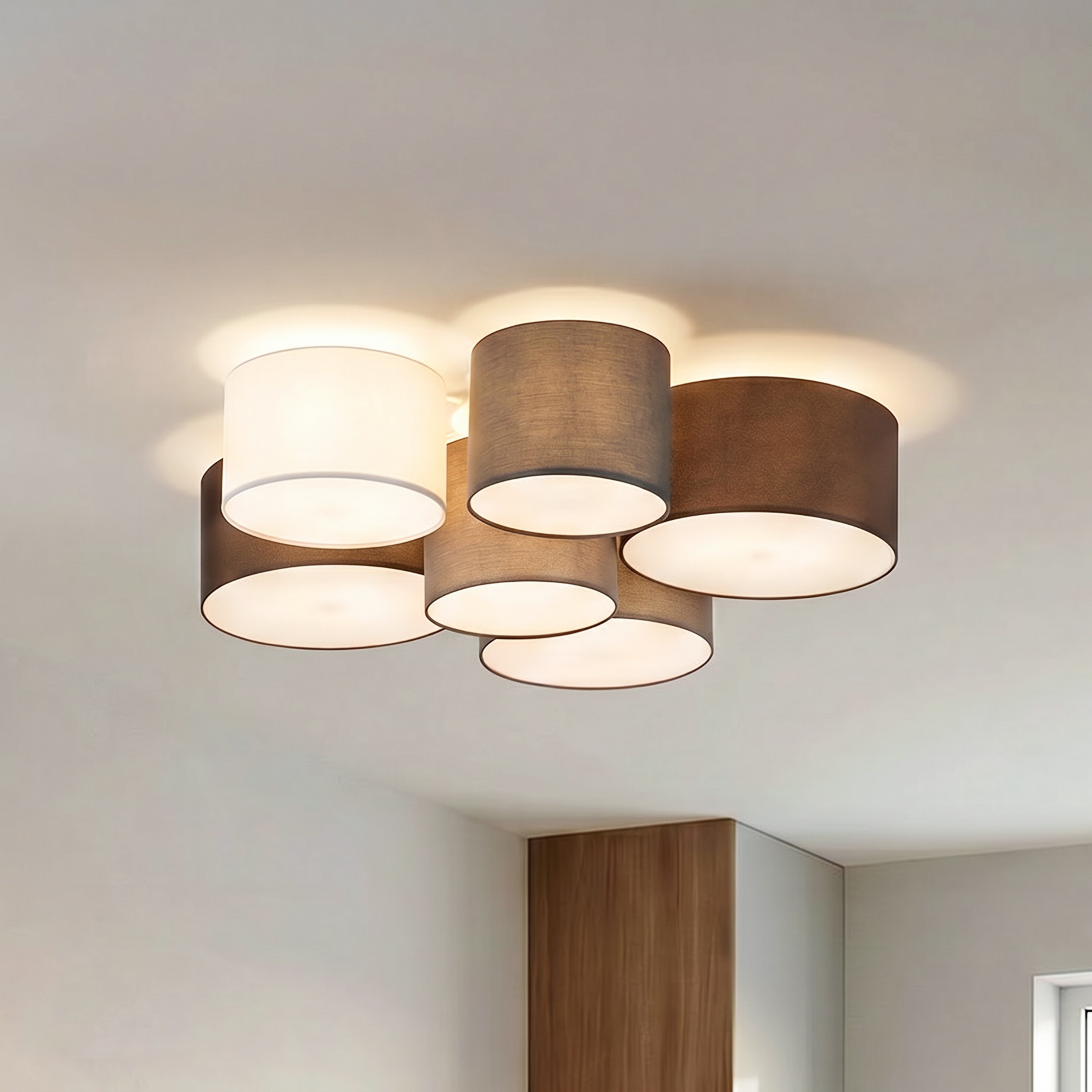 Laurenz 6 Plafonnier Gris/Blanc/Marron - Lindby