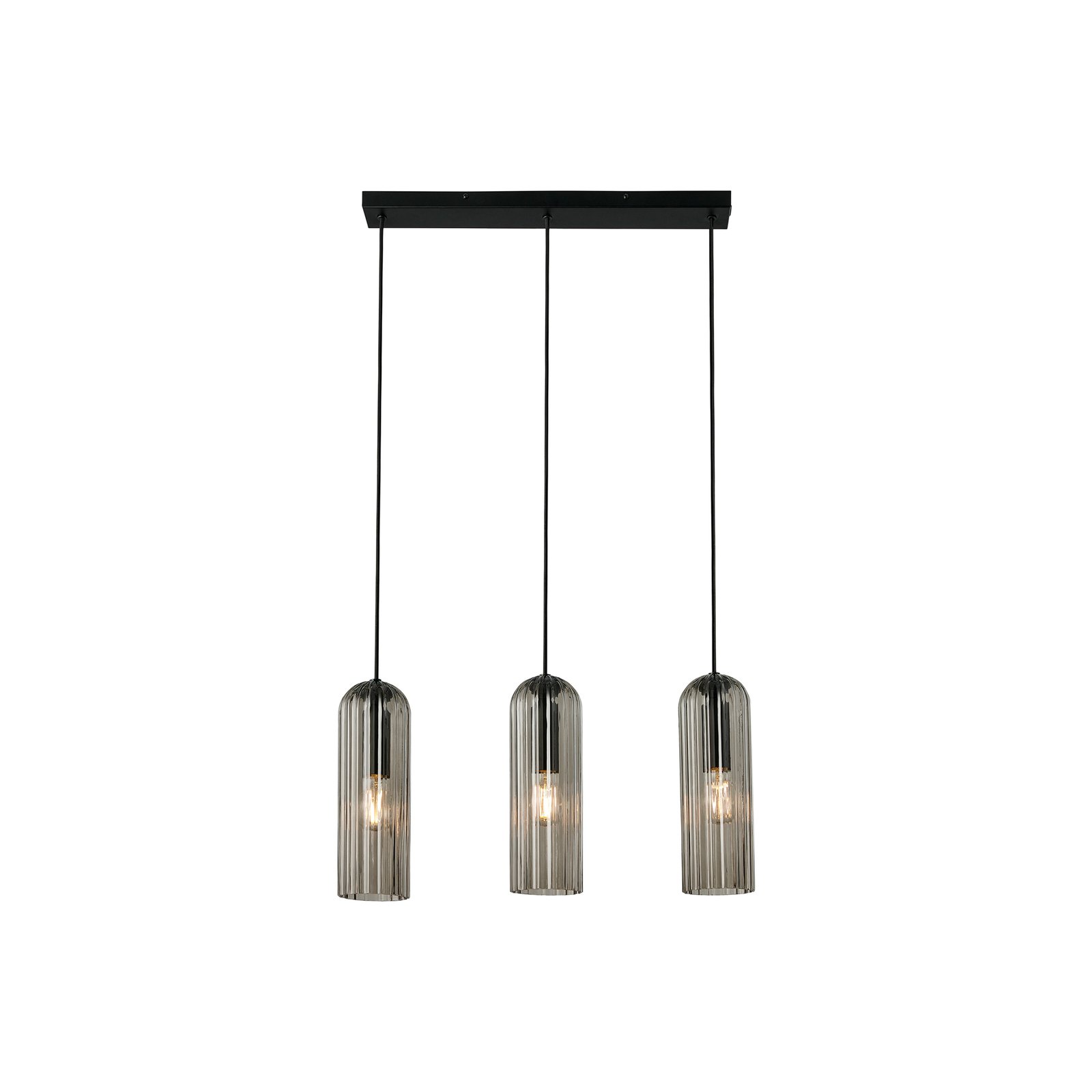 Miella pendant light, 3-bulb, ribbed glass, smoke/black
