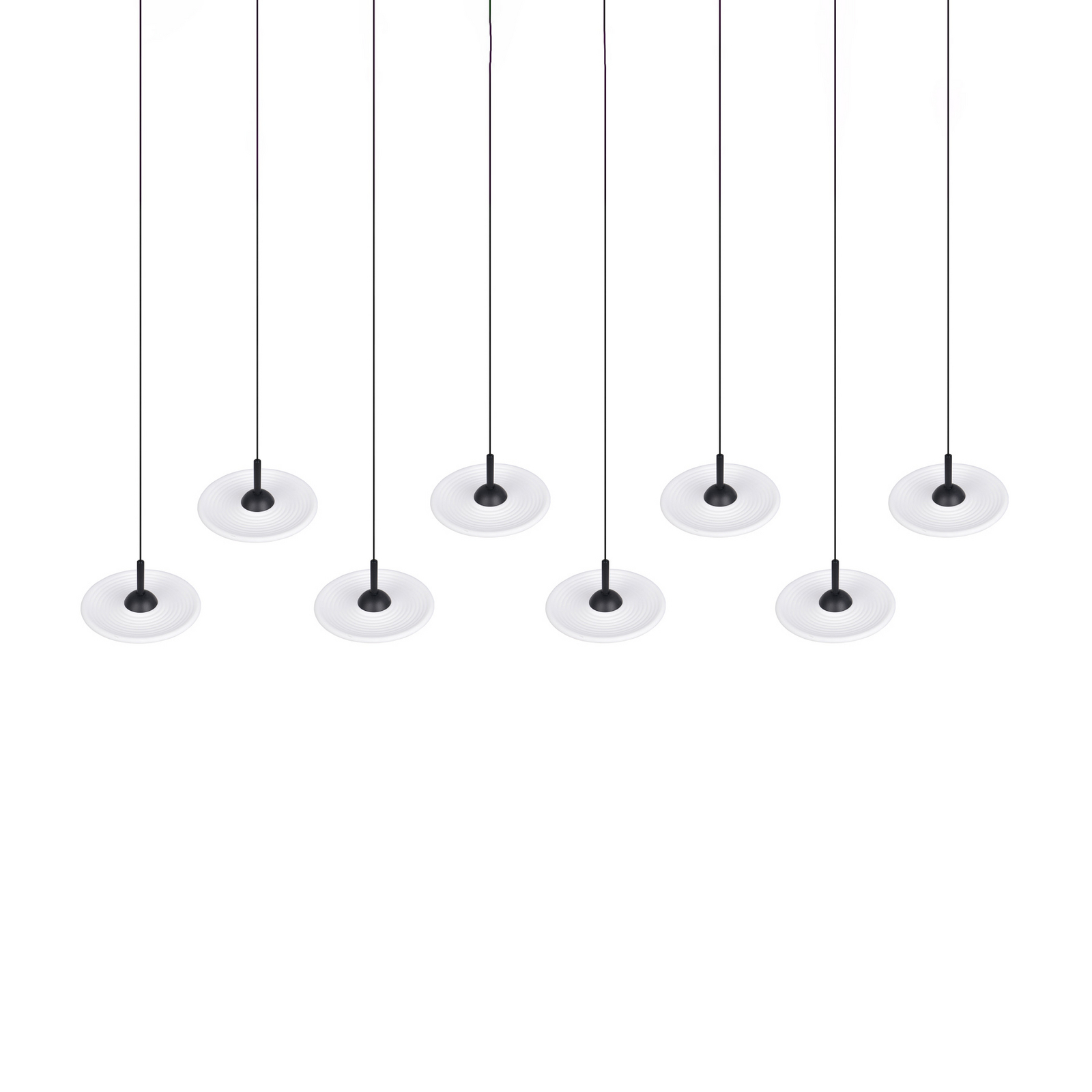 LED висяща лампа „Sirena“, бяла, дължина 167 см, стъкло, CCT, 8-лампова LED висяща лампа „Sirena“, бяла, дължина 167 см, стъкло, CCT, 8-лампова