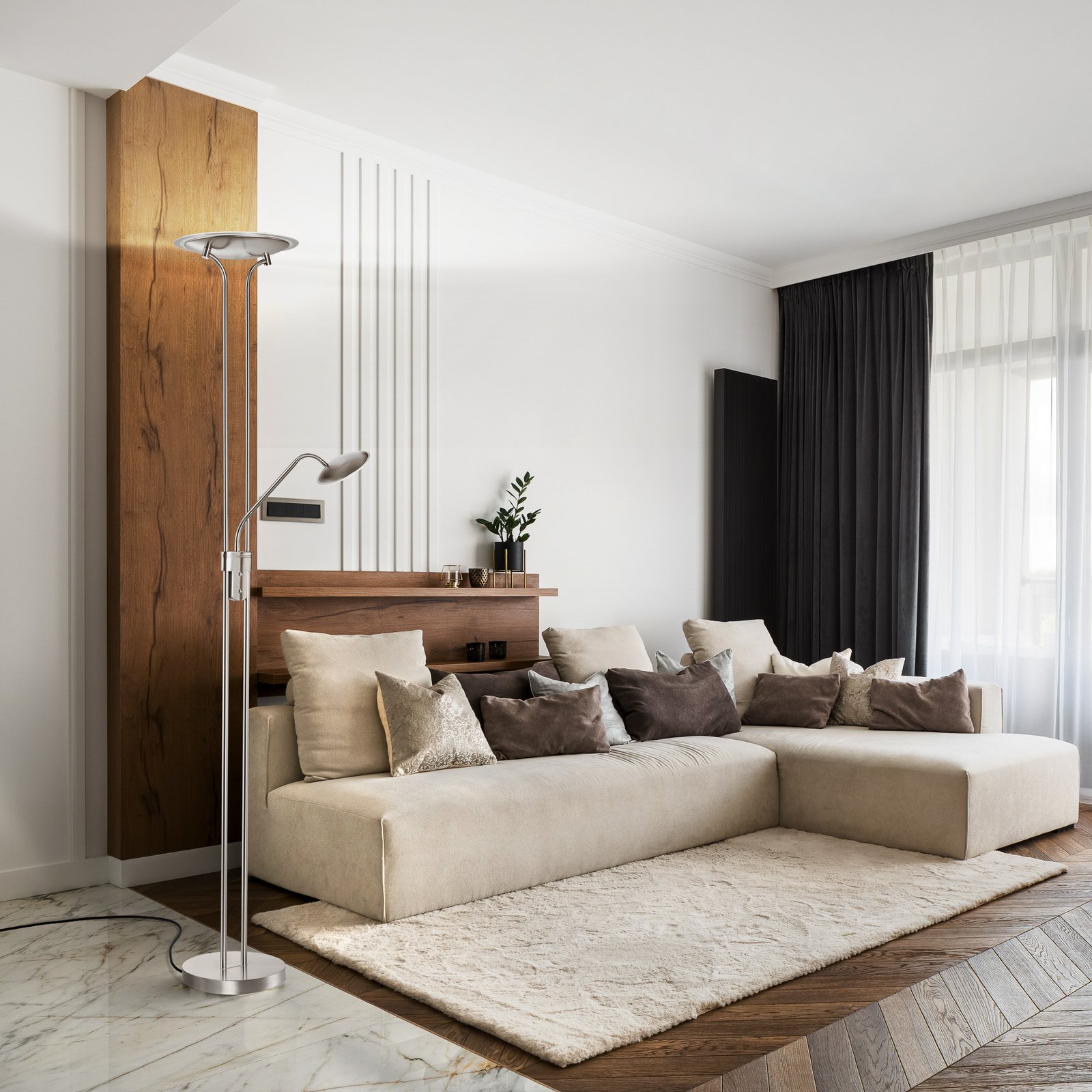 Tallri LED floor lamp, nickel Height 180 cm 2-bulb CCT Touchdim