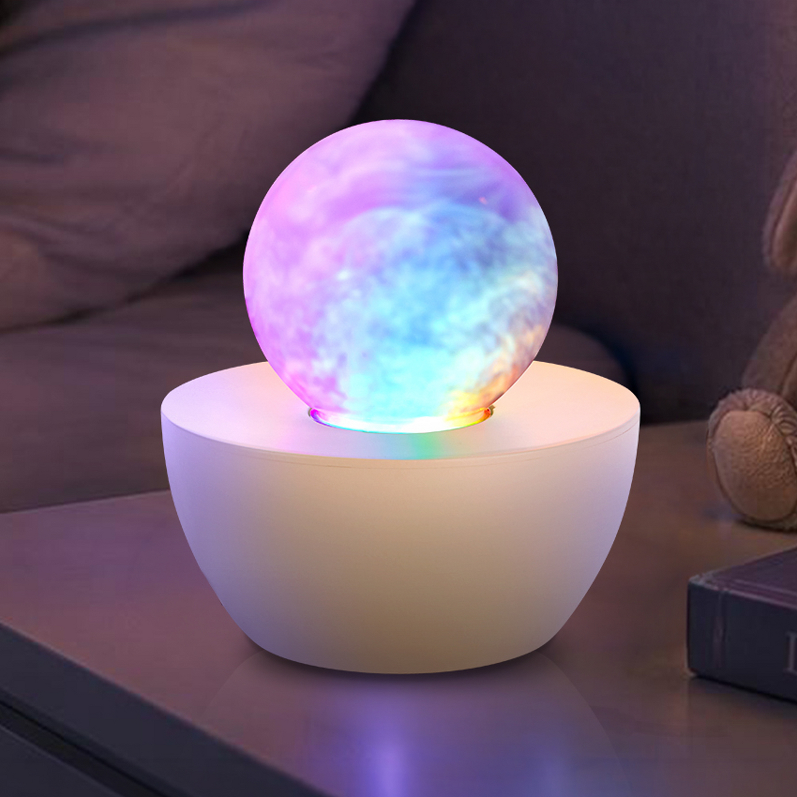 Lampa stołowa LED Fog, beżowo-przezroczysta, skokowa zmiana barw RGB, Ø 12 cm