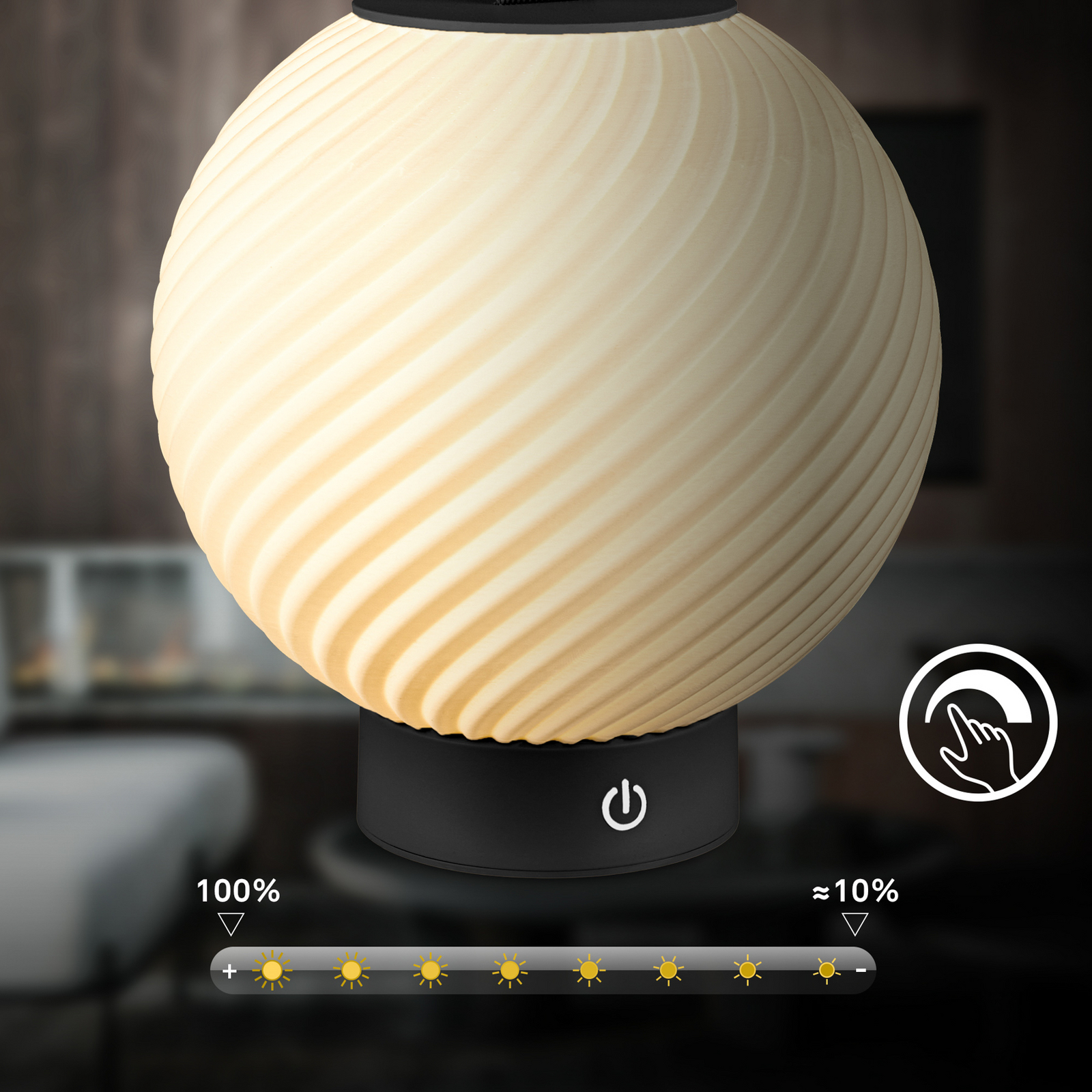 „Brilo unplugged Globe“ LED stalinė lempa su akumuliatoriumi, juoda/balta, IP44
