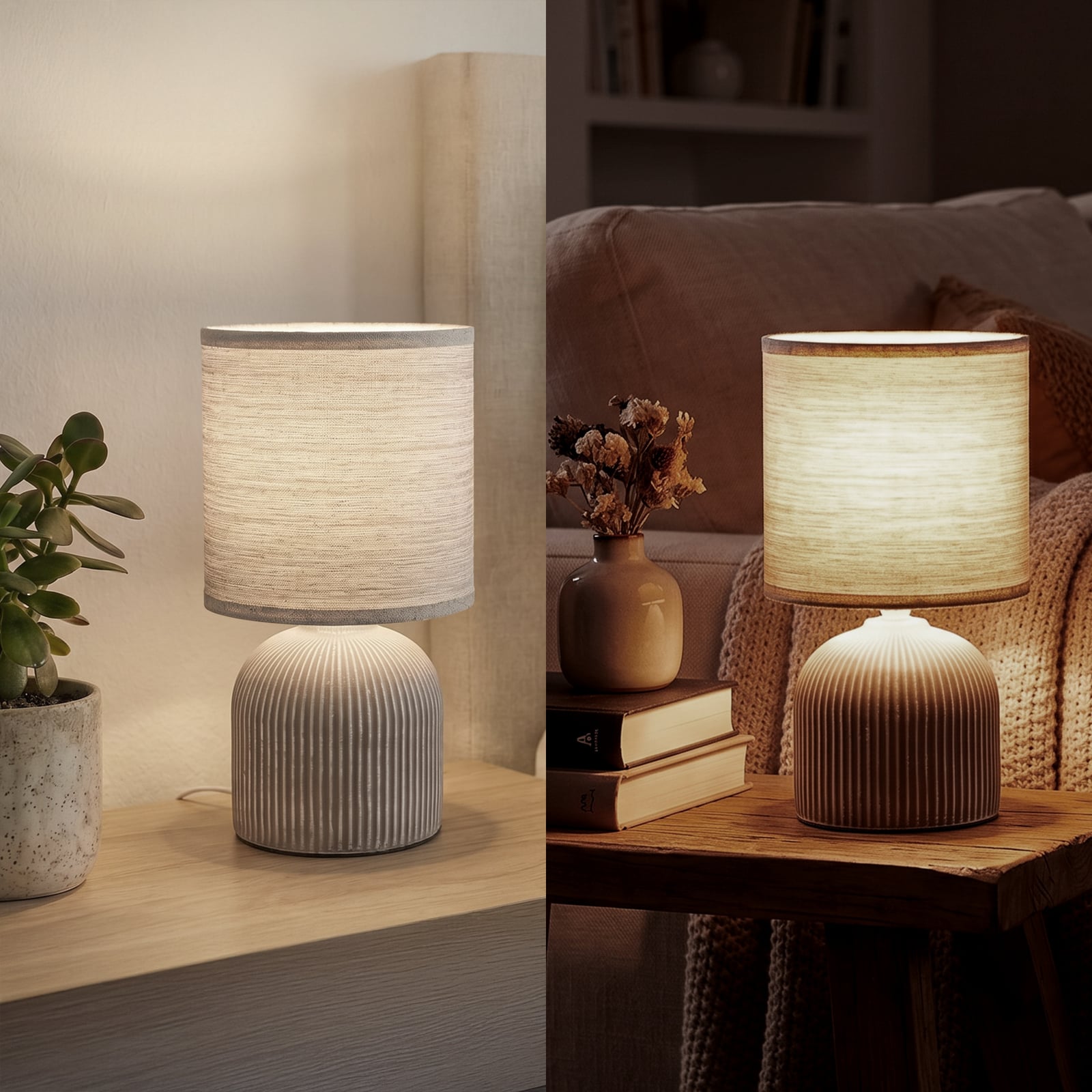 Bordslampa Ino, brun, höjd 28 cm, E14, keramik, textil