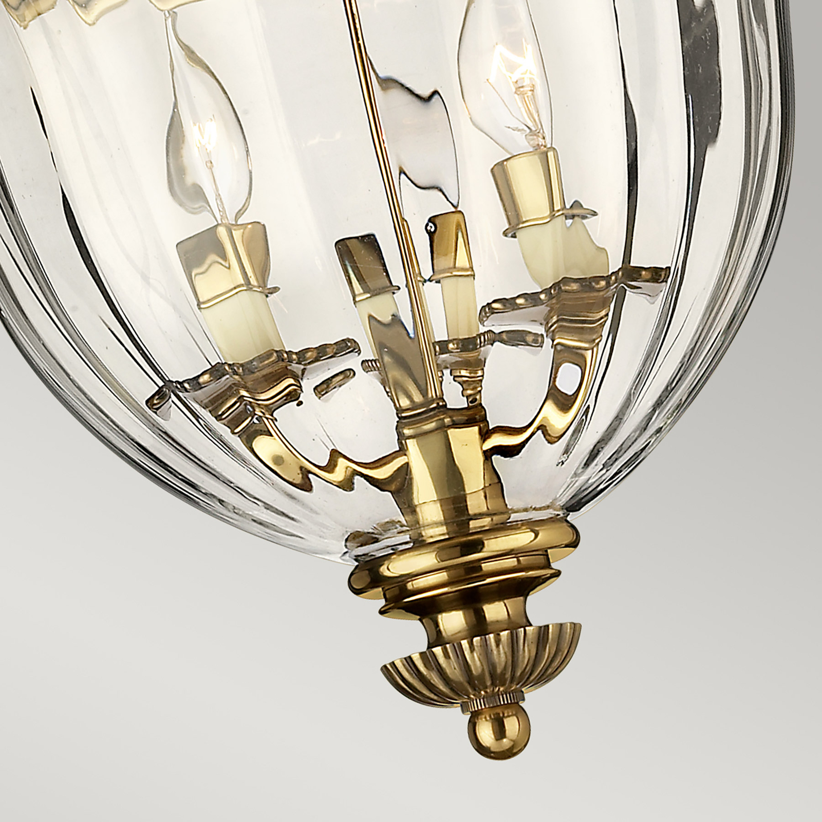 Cambridge loftlampe, messing/glas, højde 33cm