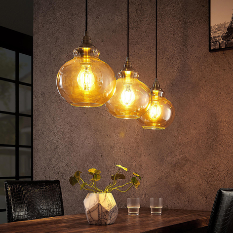 Lindby Tymoni glass-pendellampe, rav, 3 lyskilder