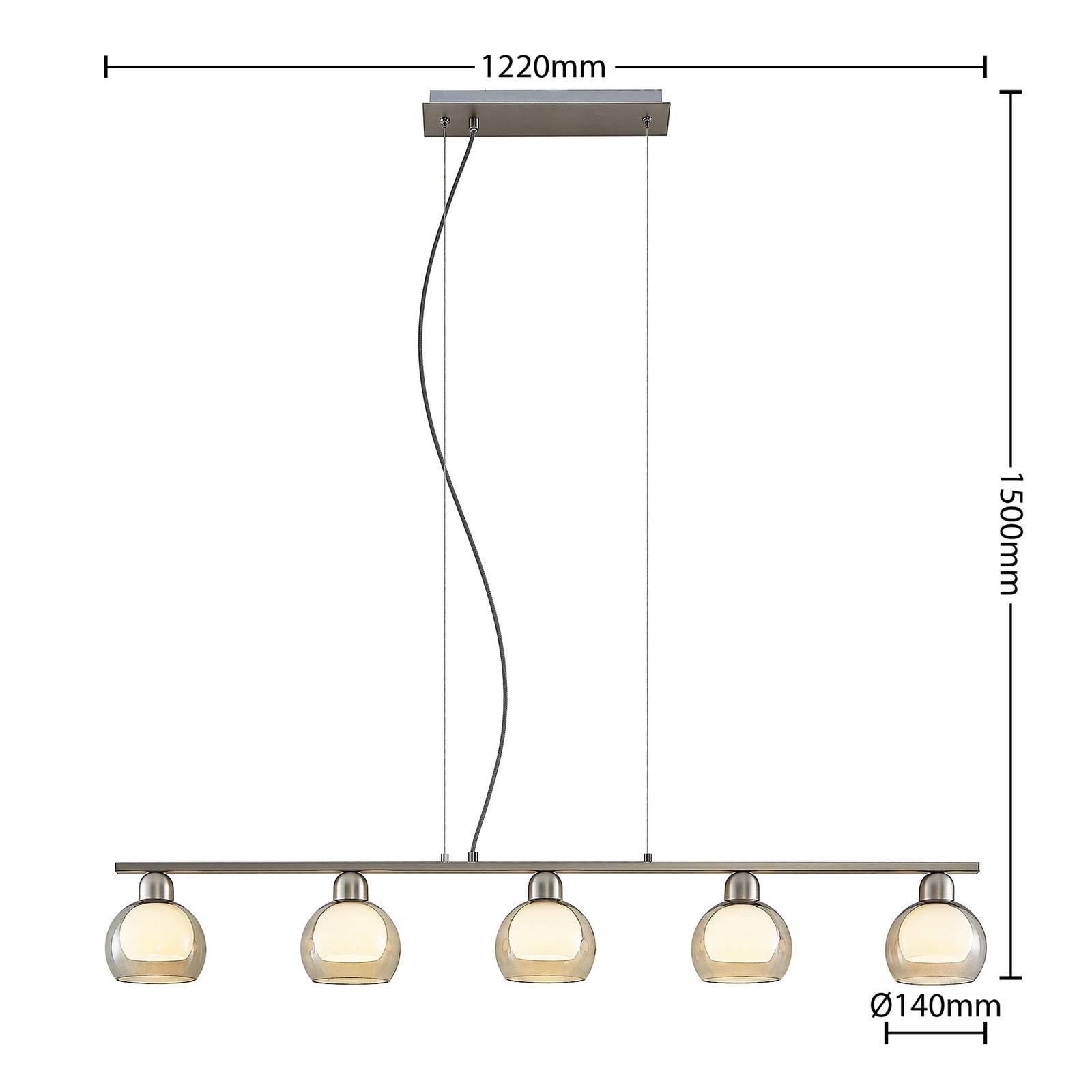 Lampa wisząca Lucande Kaiya, szkło, 5-punktowa