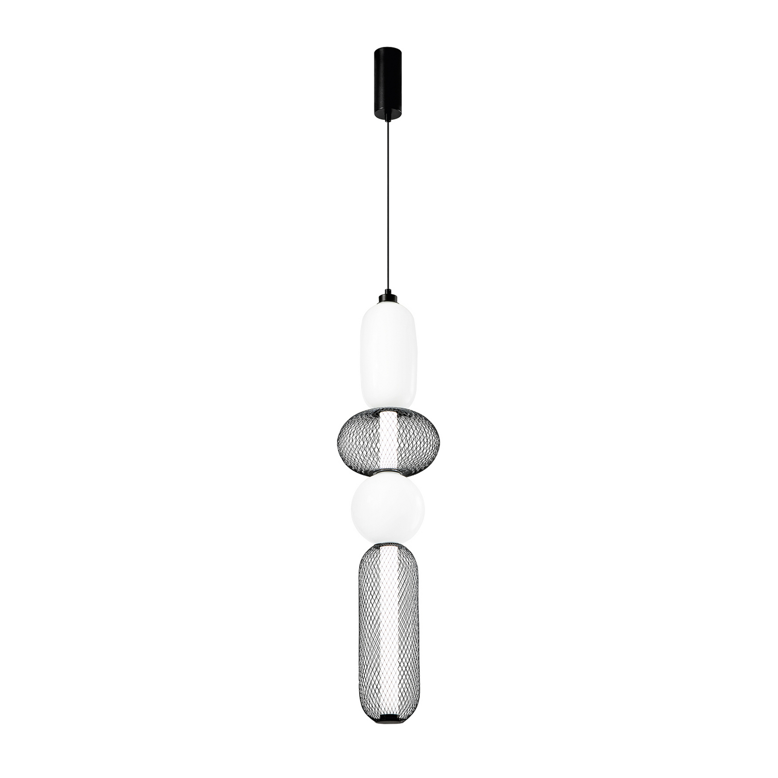 Candeeiro suspenso LED INKAS, altura 90 cm, preto, vidro/metal, CCT