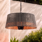 Lucande Pyravo patio heater, brown, aluminium, Ø 60 cm