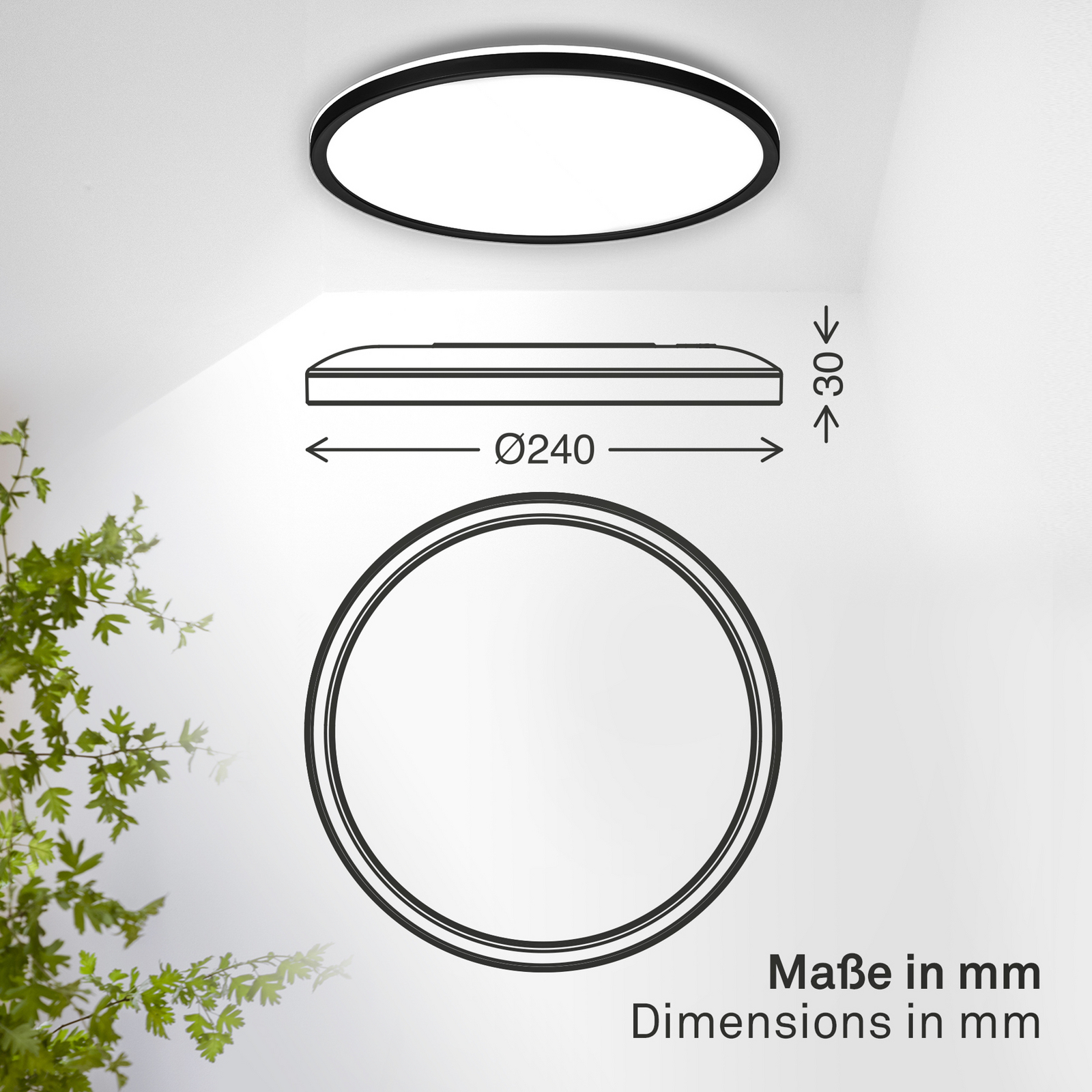 Lámpara LED de techo Shallow, negra, Ø 24 cm, IP44, plástico Lámpara LED de techo Shallow, negra, Ø 24 cm, IP44, plástico