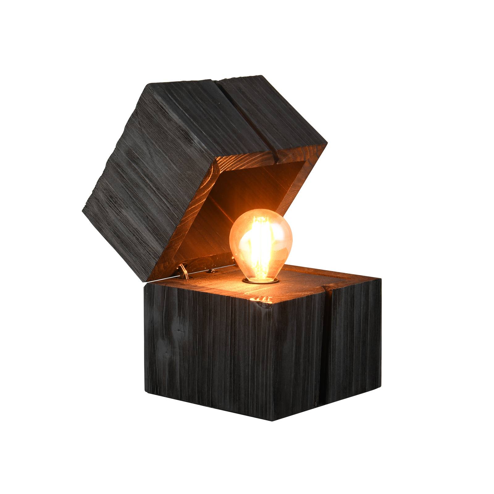 Tischleuchte Treasure, schwarz, Holz, aufklappbar