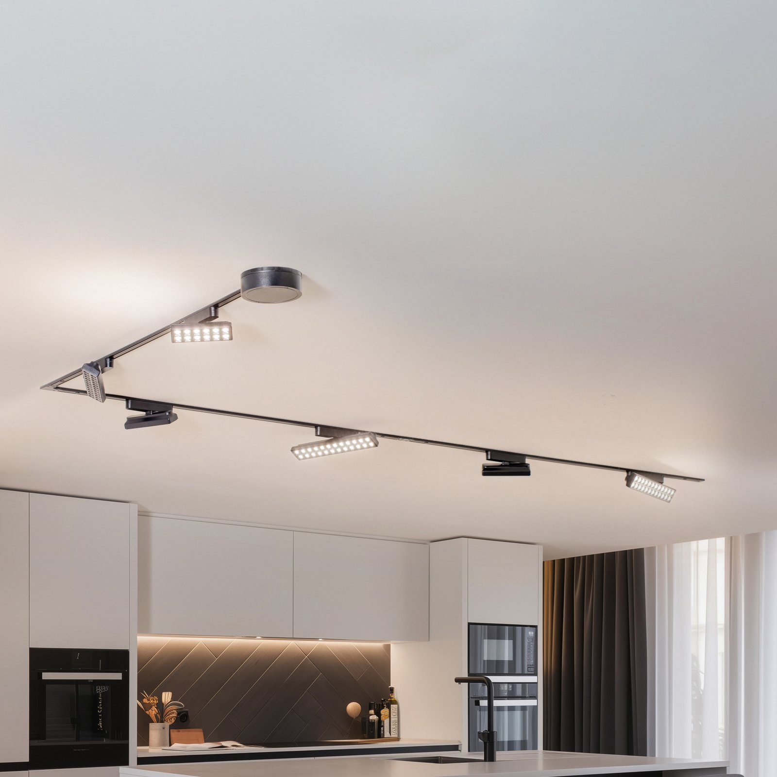 Sistema de riel Lumaro, puntos, 6 luces, negro, 48V, atenuable