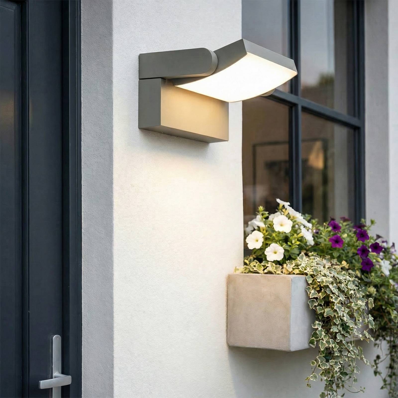 Lindby LED buiten wandlamp Sherin, lichtgrijs, IP54, draaibaar