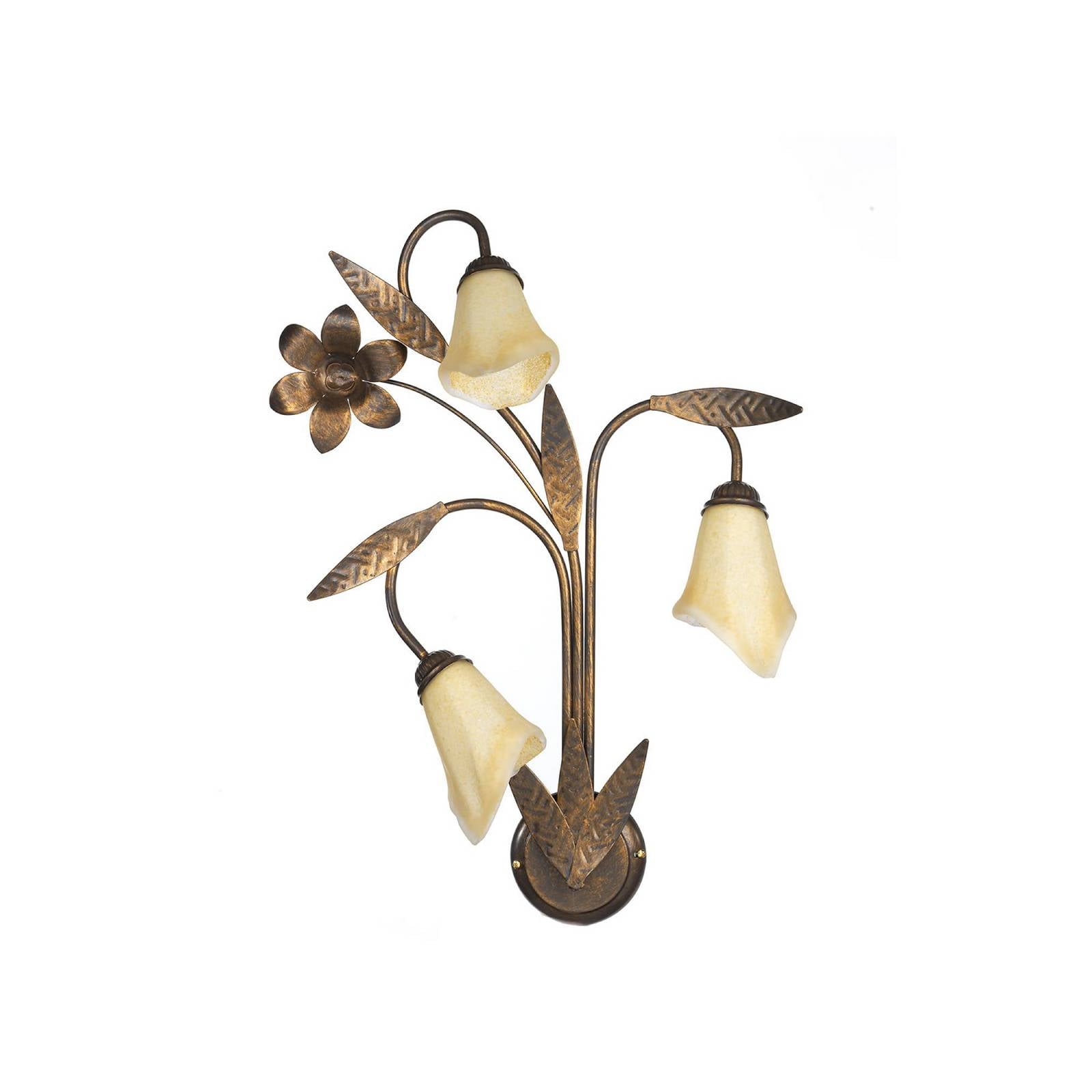 Wandleuchte Alga, 3-flammig, Eisen, Glas, Florentiner
