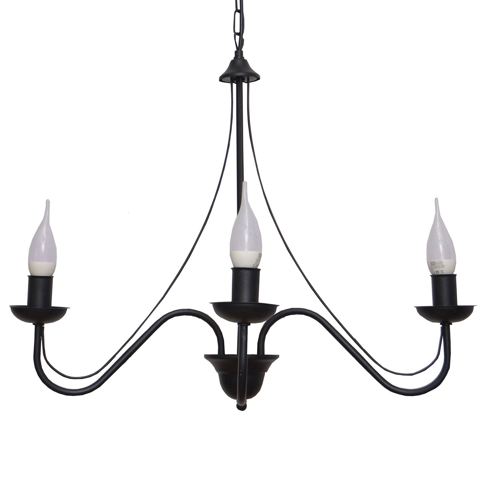 HELam Lysekrone Malbo, 3 lyskilder, svart - dimbar - lysekroner - lampe Stue / spisestue - jern
