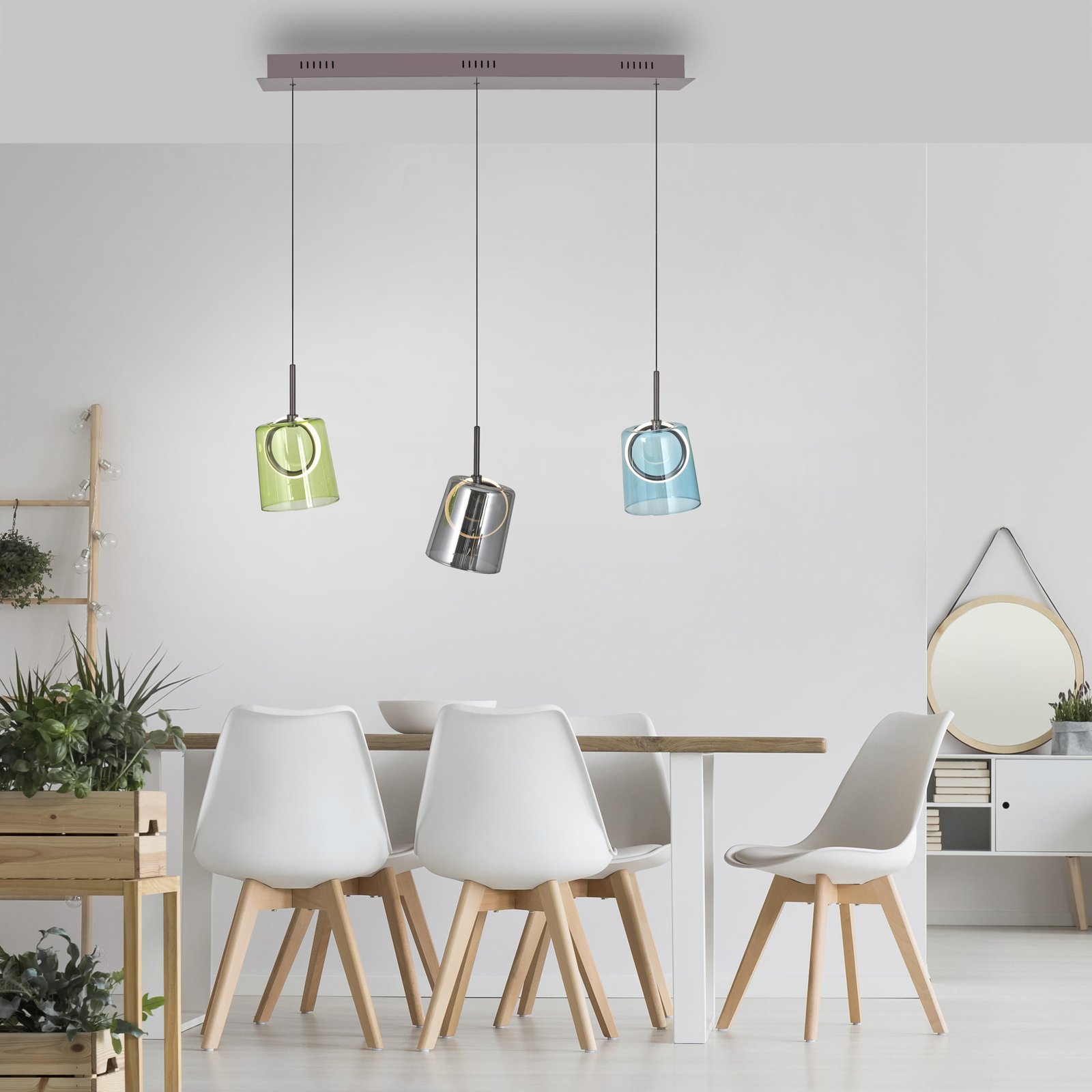 Paul Neuhaus Suspension LED Zula, longueur 87 cm, multicolore, à 3 lampes.