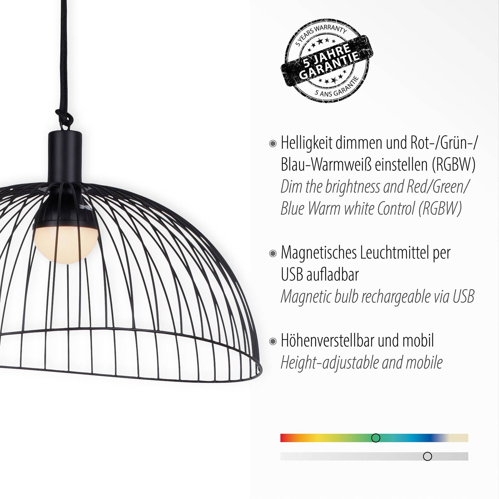 Lampa wisząca LED David klosz z żelaza, ściemniana