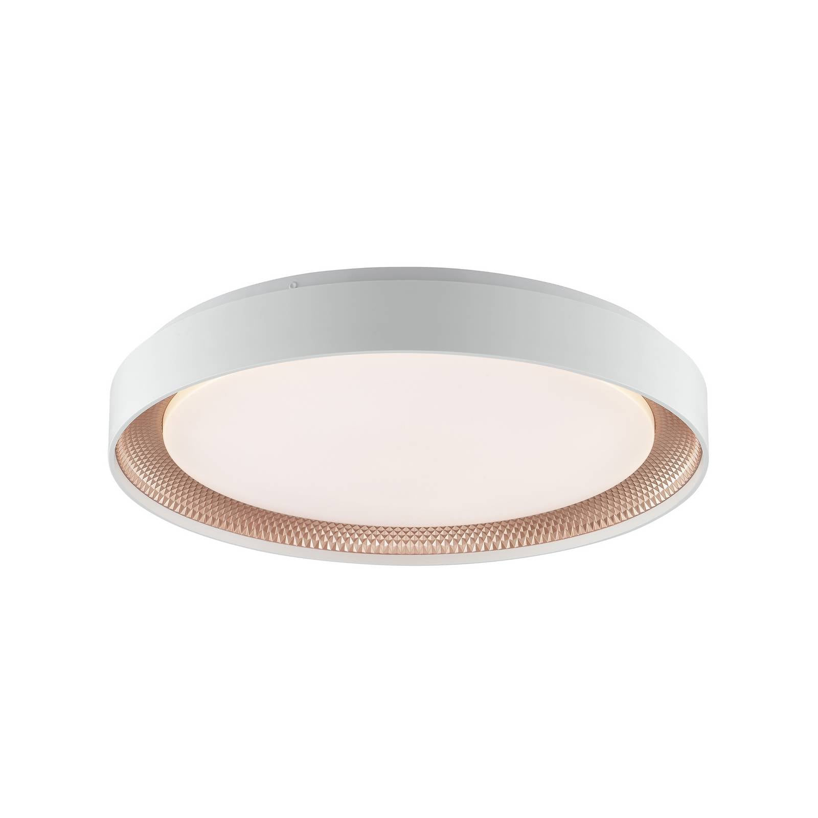 Lampa sufitowa LED Waldo, biała/różowe złoto, Ø 48,5 cm, CCT, ściemniana.