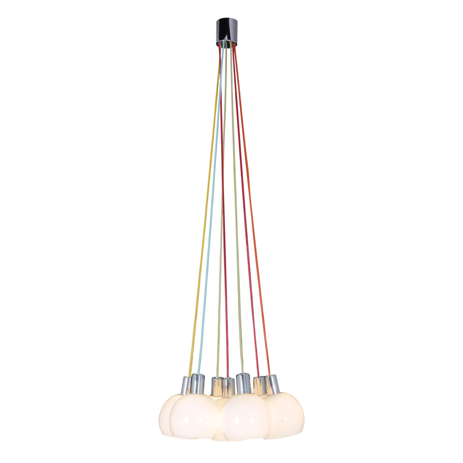 Rainbow Bowl hanging light, white lampshades