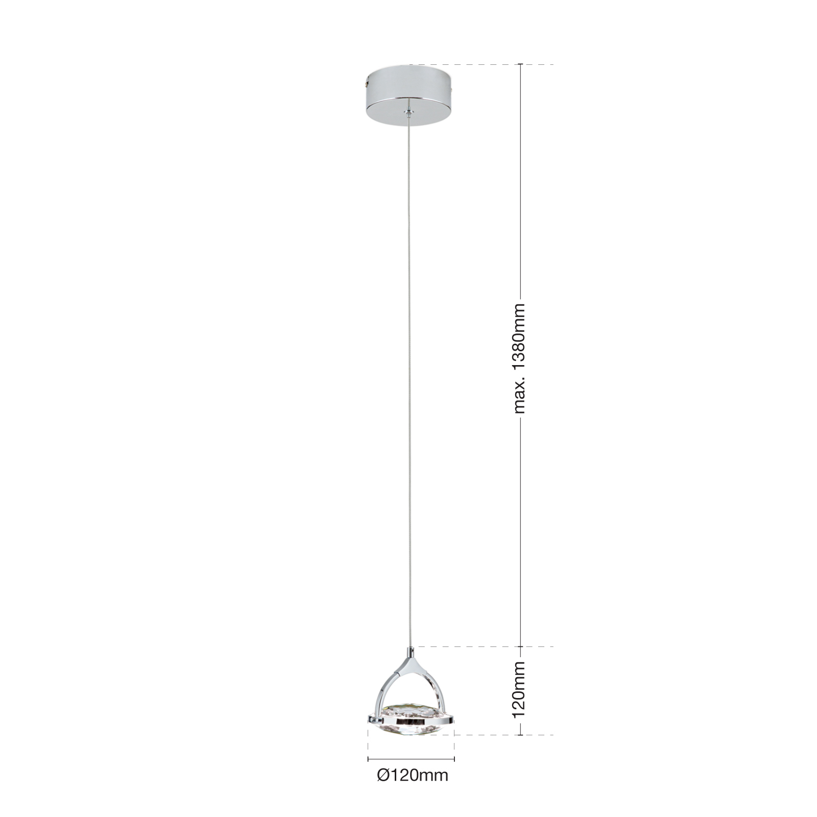 Moon LED pendant, K9 crystal glass, 1-bulb, chrome