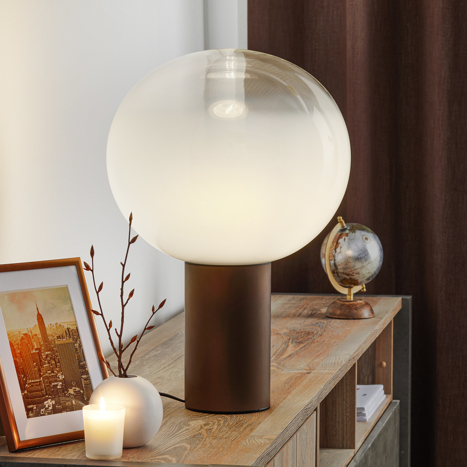 Artemide Laguna 37 table lamp bronze, for Living / Dining Room, metal, glass, E27, 20 W, energy efficiency: A++, H: 54.1 cm
