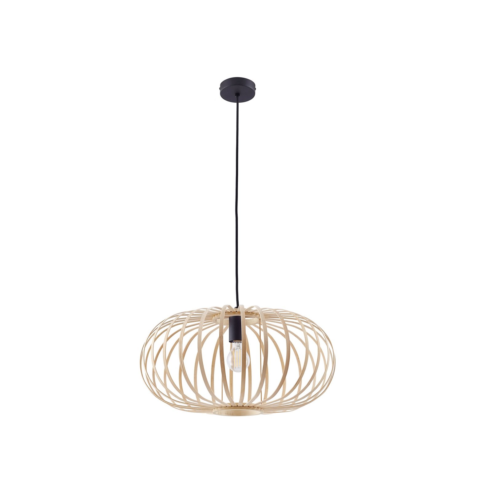 Lampă suspendată Lindby Lielle, bambus natural, Ø 50 cm