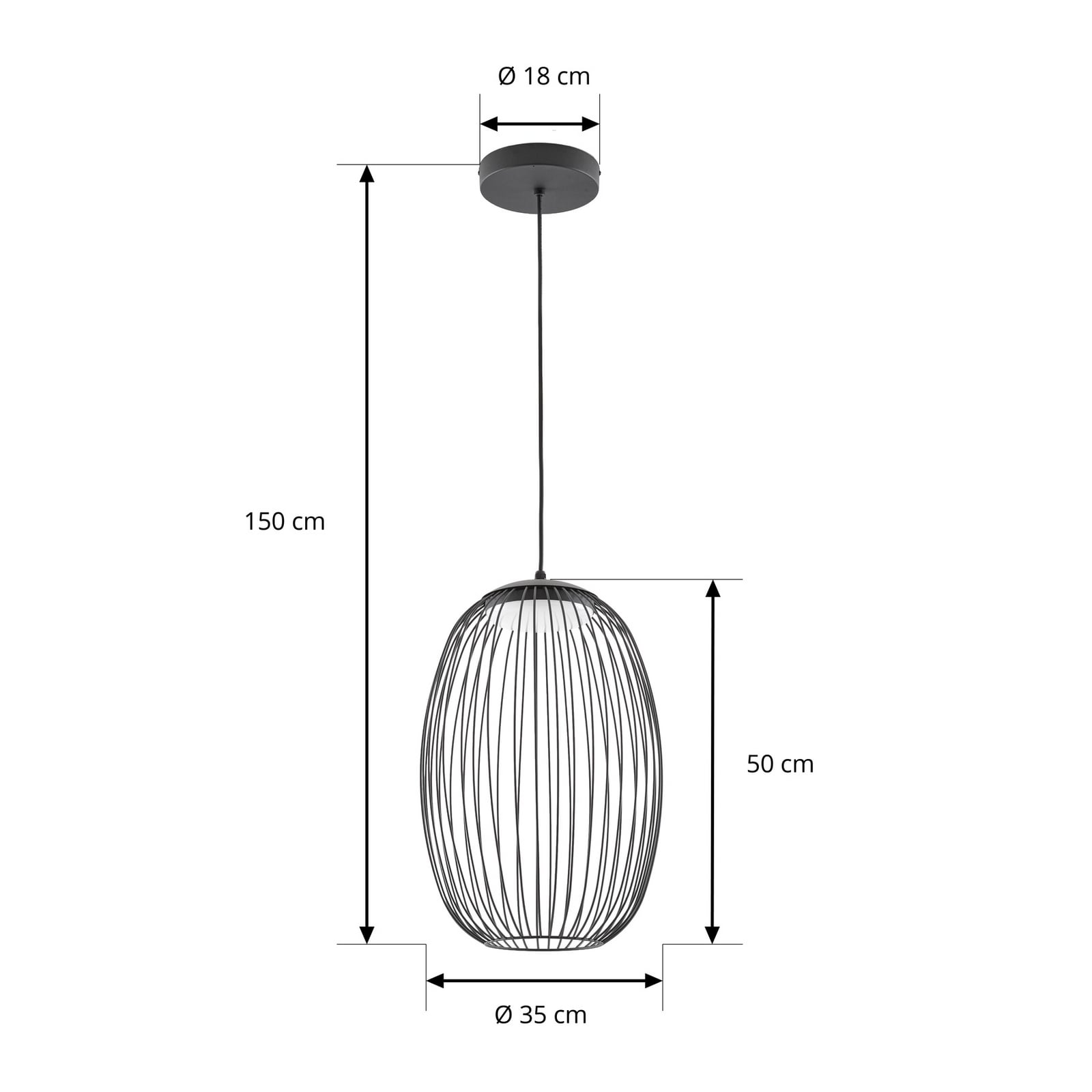 Richi vanjska viseća LED svjetiljka, Ø 40 cm, crna, prigušiva, IP44, metal -