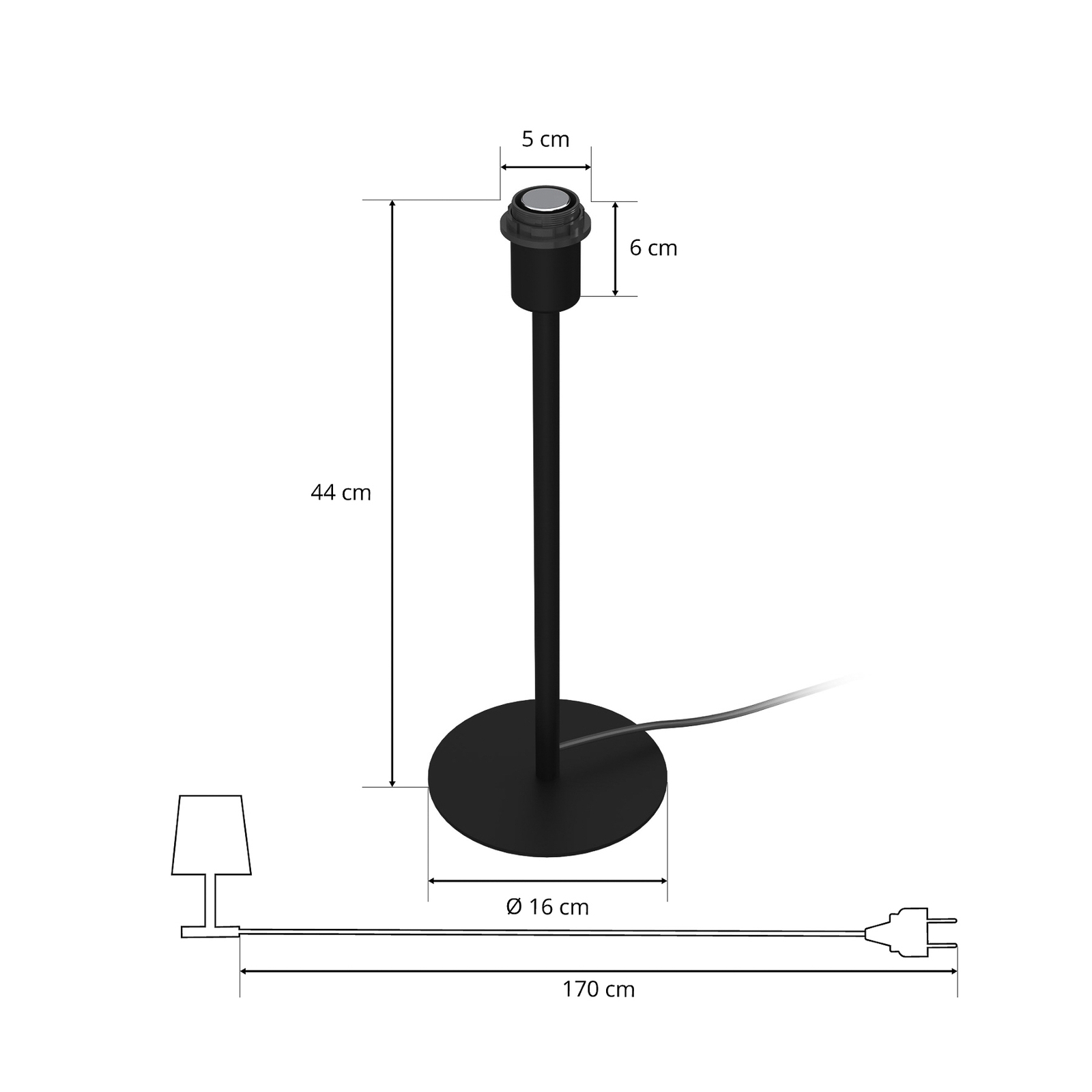 Stolní lampa Arden bez stínidla, černá, výška 44 cm