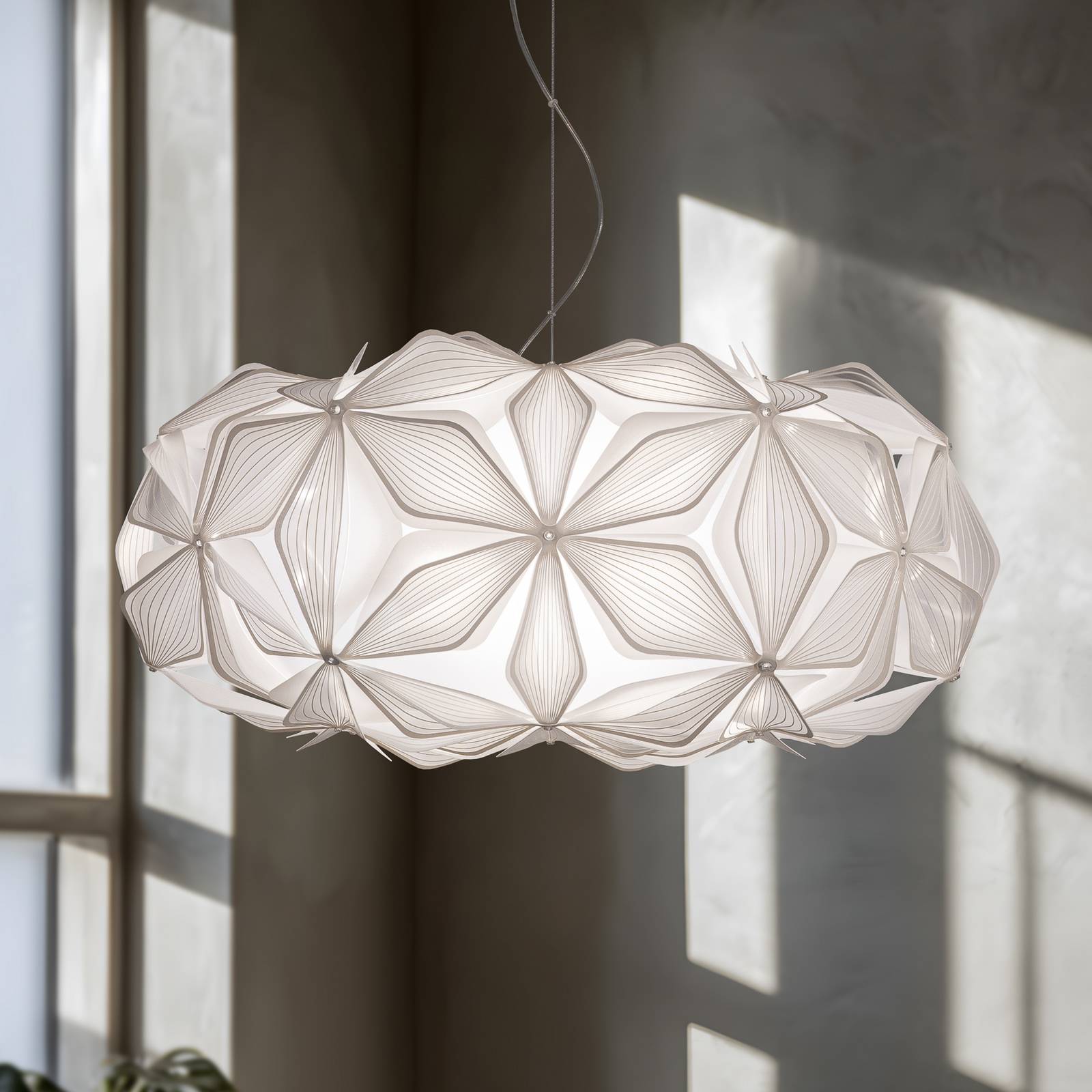 Slamp Suspension C'EST LA VIE, blanc/câble transparent, Ø 53 cm