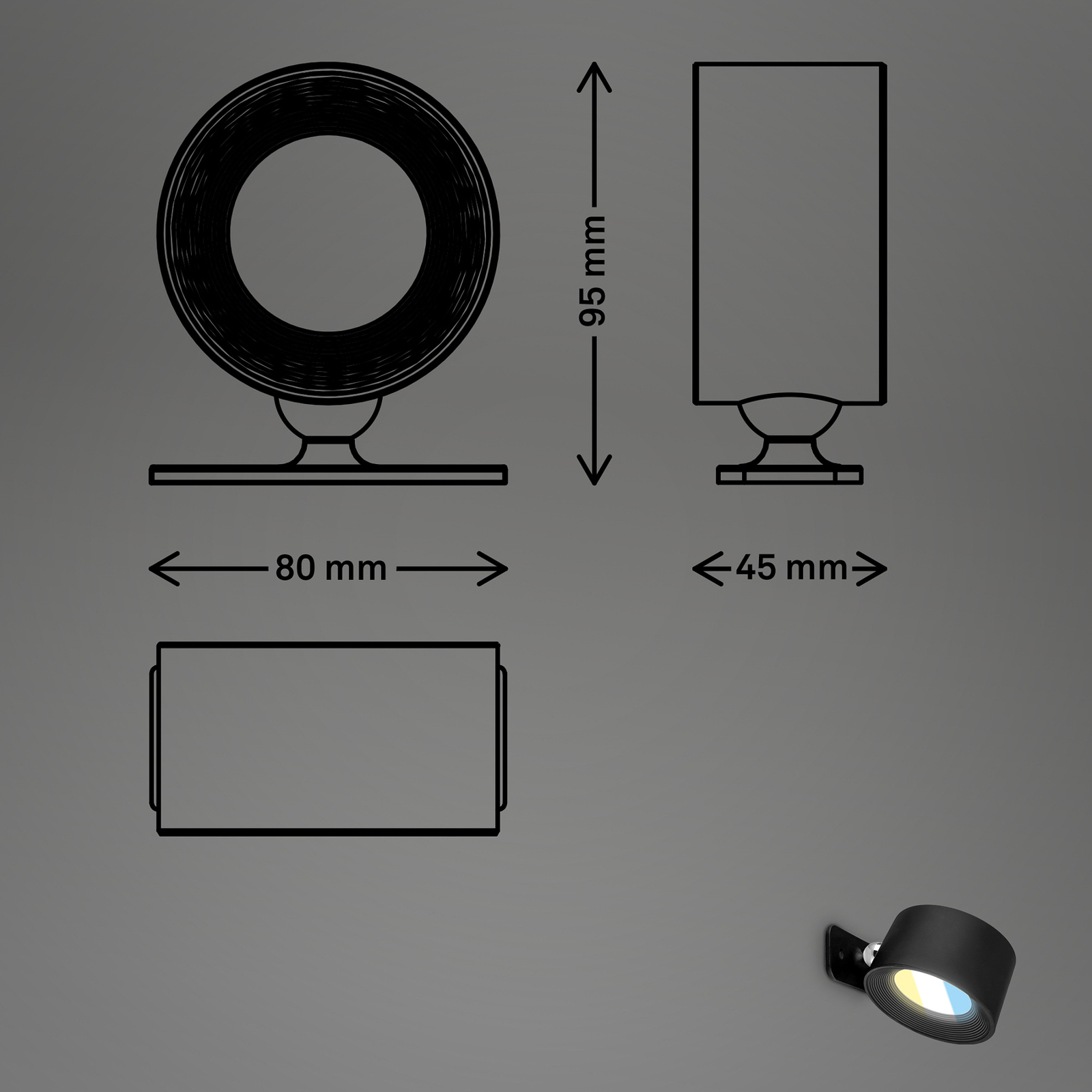 LED wandlamp Tari, zwart, CCT, touchdimmer, USB