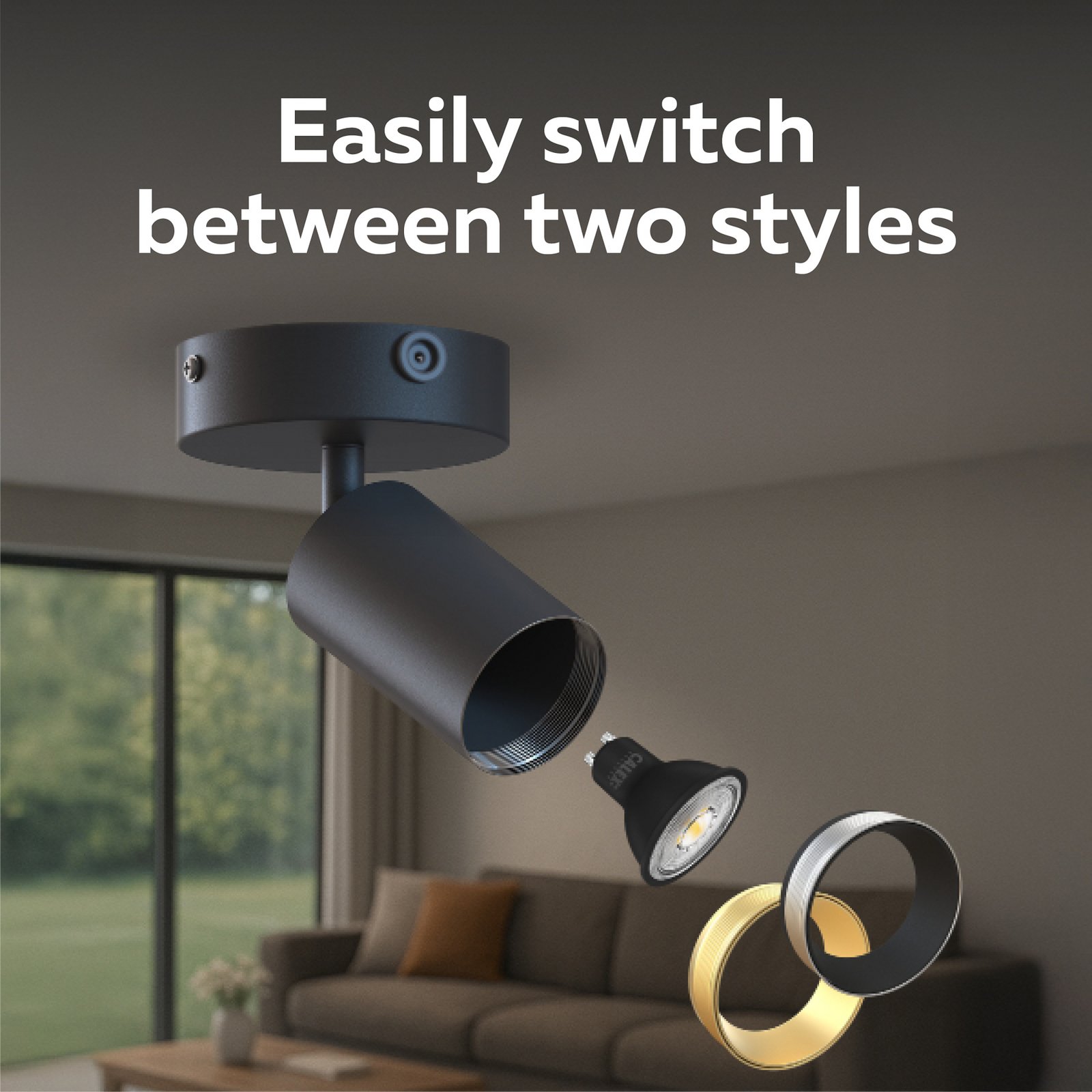 Calex GU10 downlight, black, Ø 10 cm, 1-bulb, metal