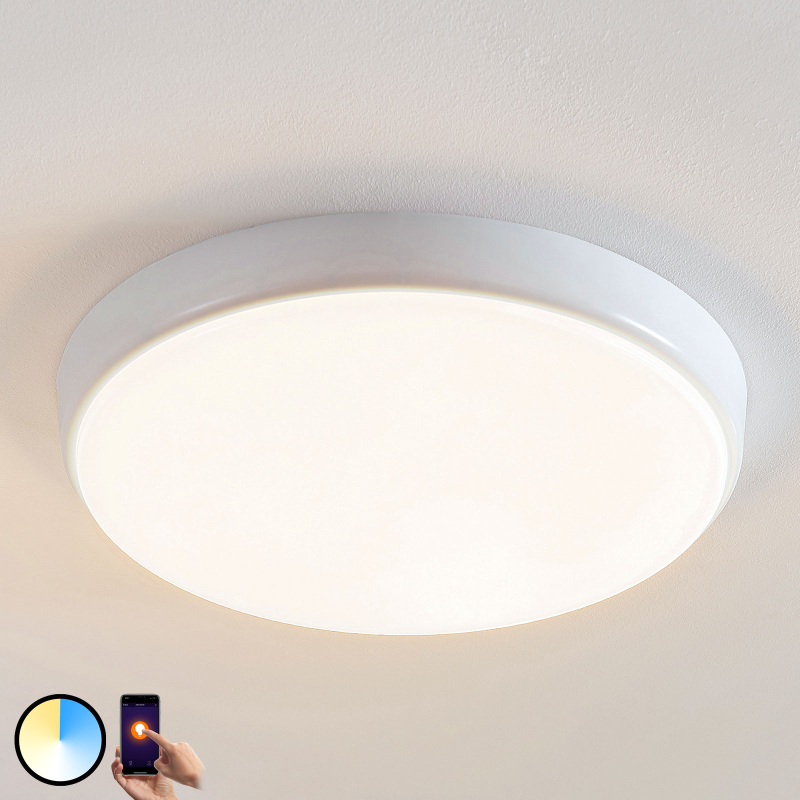 Arcchio Finn controllable LED ceiling light, 40 cm, for Living / Dining Room, plastic, 22 W, energy efficiency: A+, H: 4.9 cm