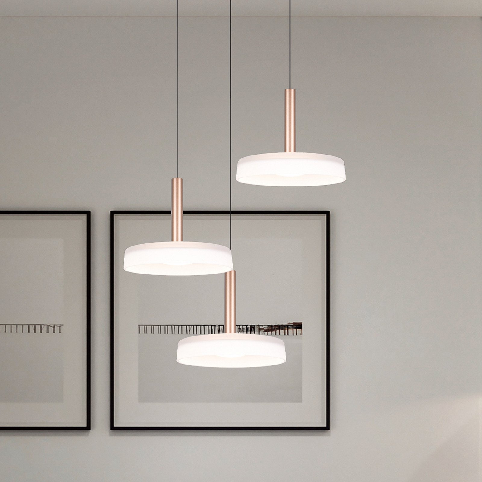 Trio Lighting Lampă suspendată LED Celeste alb/maro Ø 35 cm 3 becuri din sticlă dim - Camera de zi / sufragerie - modern - alb maro cafea negru