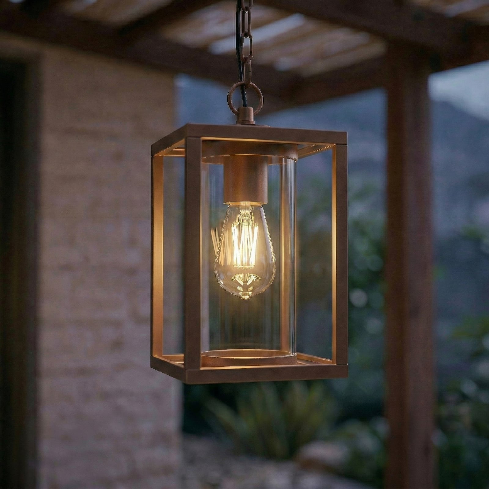 Ferda vanjska viseća svjetiljka, E27, smeđa, staklo IP44 - Lucande