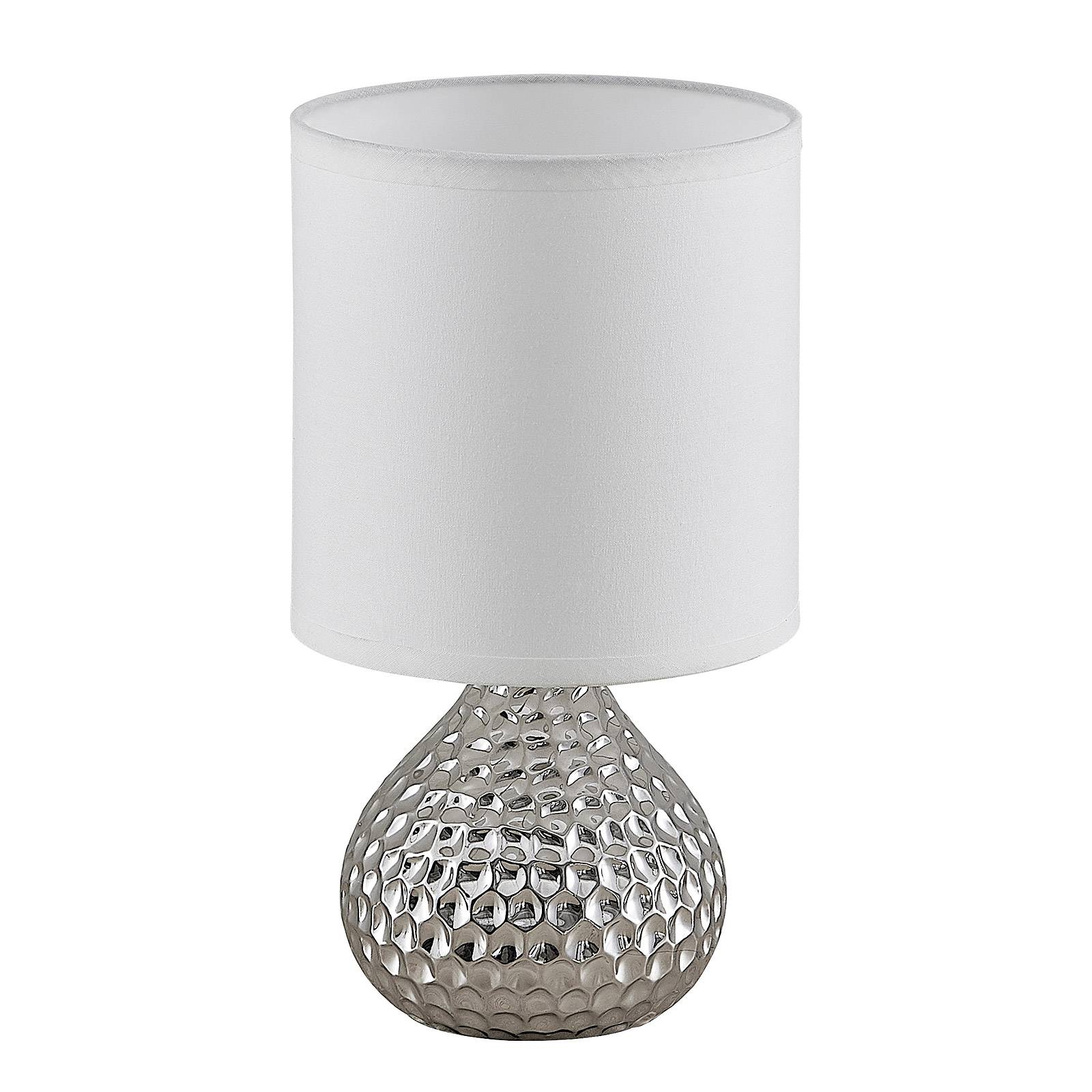 Lindby Tyras lampe tissu blanche céramique argent