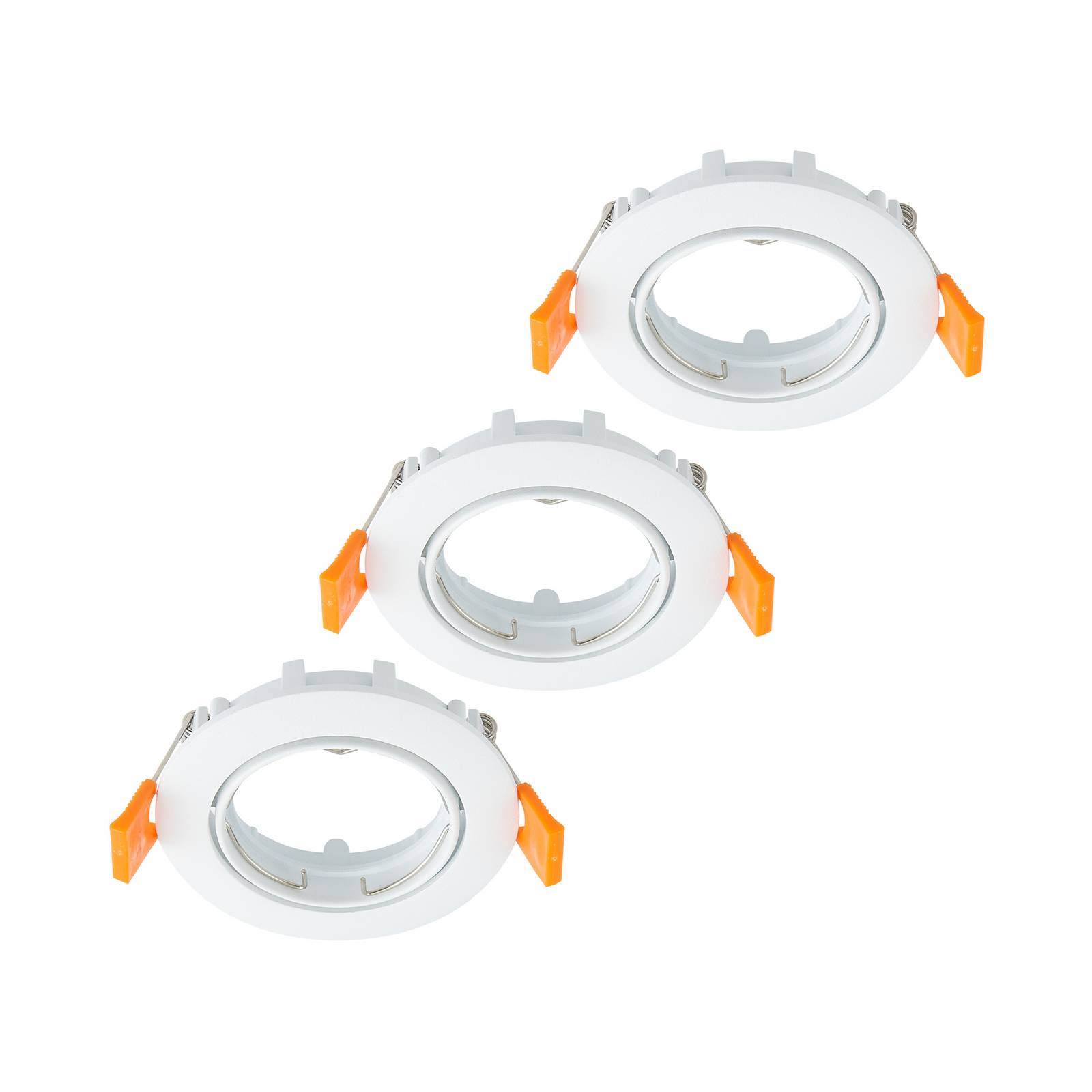 Prios Deckeneinbauleuchte Fibur, weiß, Zink, Ø 8,2 cm, 3er