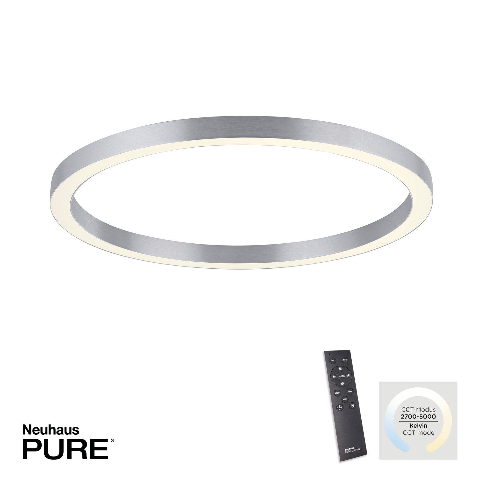 PURE Lines LED ceiling light, round Ø70cm silver