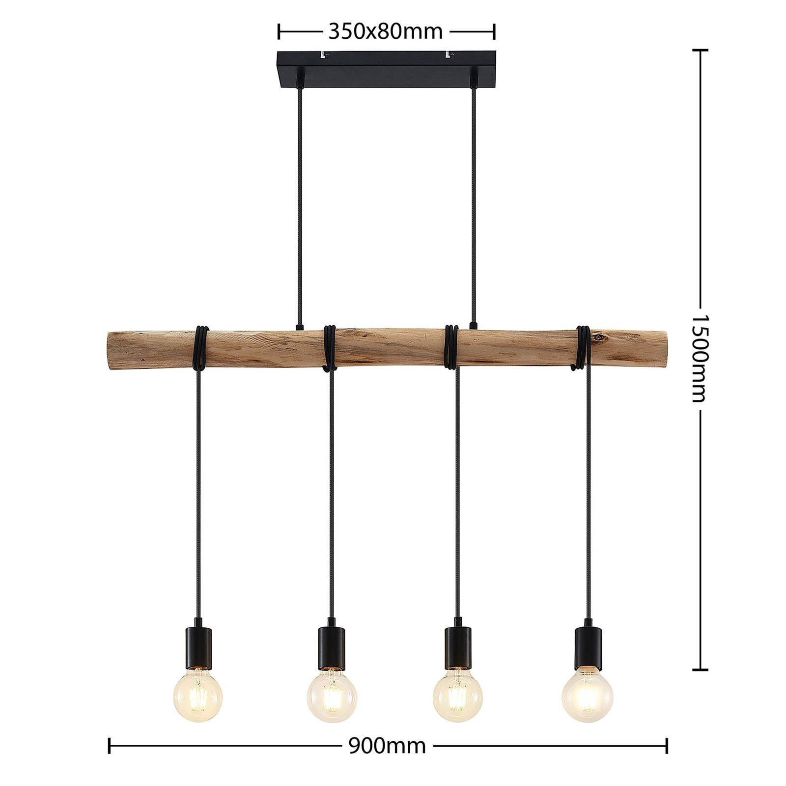 Lampa wisząca Lindby Ferris, 4-punktowa, 90 cm, drewno, E27