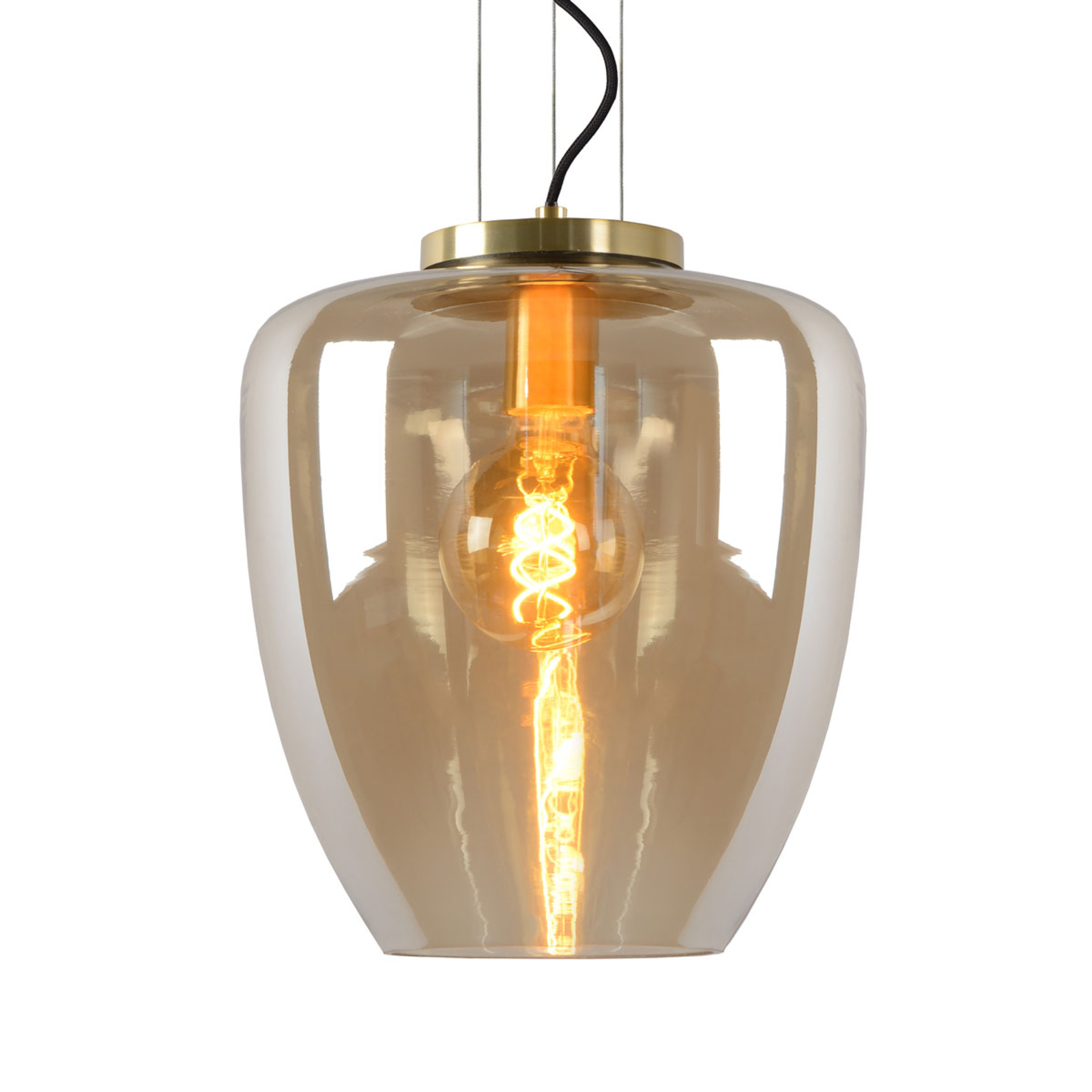 Lucide Florien hanging light made of glass, amber, for Living / Dining Room, glass, metal, E27, 60 W, energy efficiency: A++, H: 32 cm