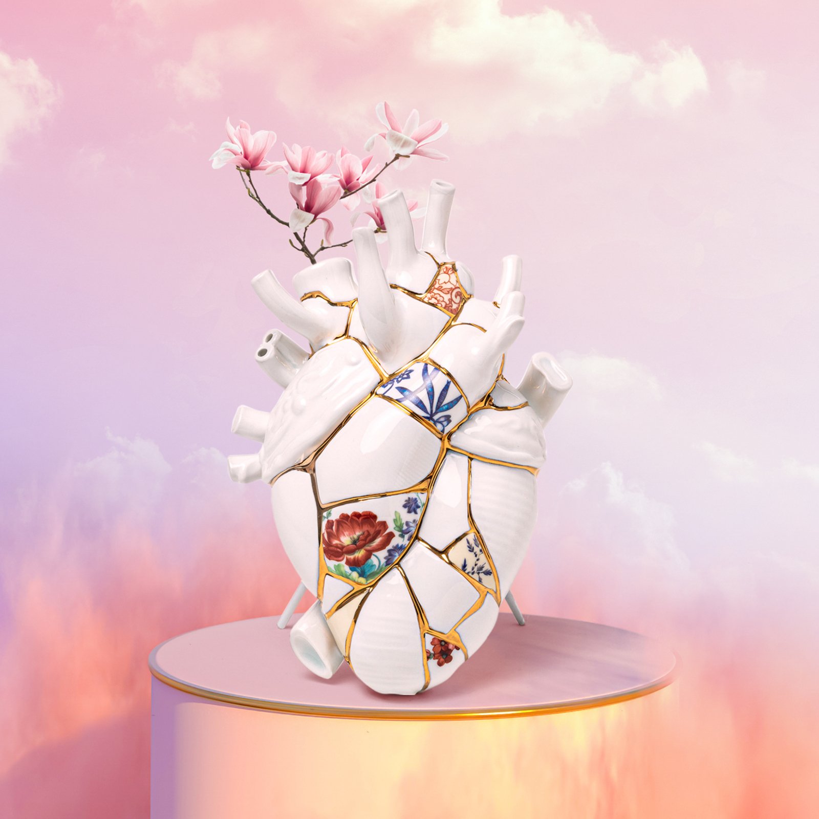 Love In Bloom Kintsugi Porcelain Heart Vase - Seletti