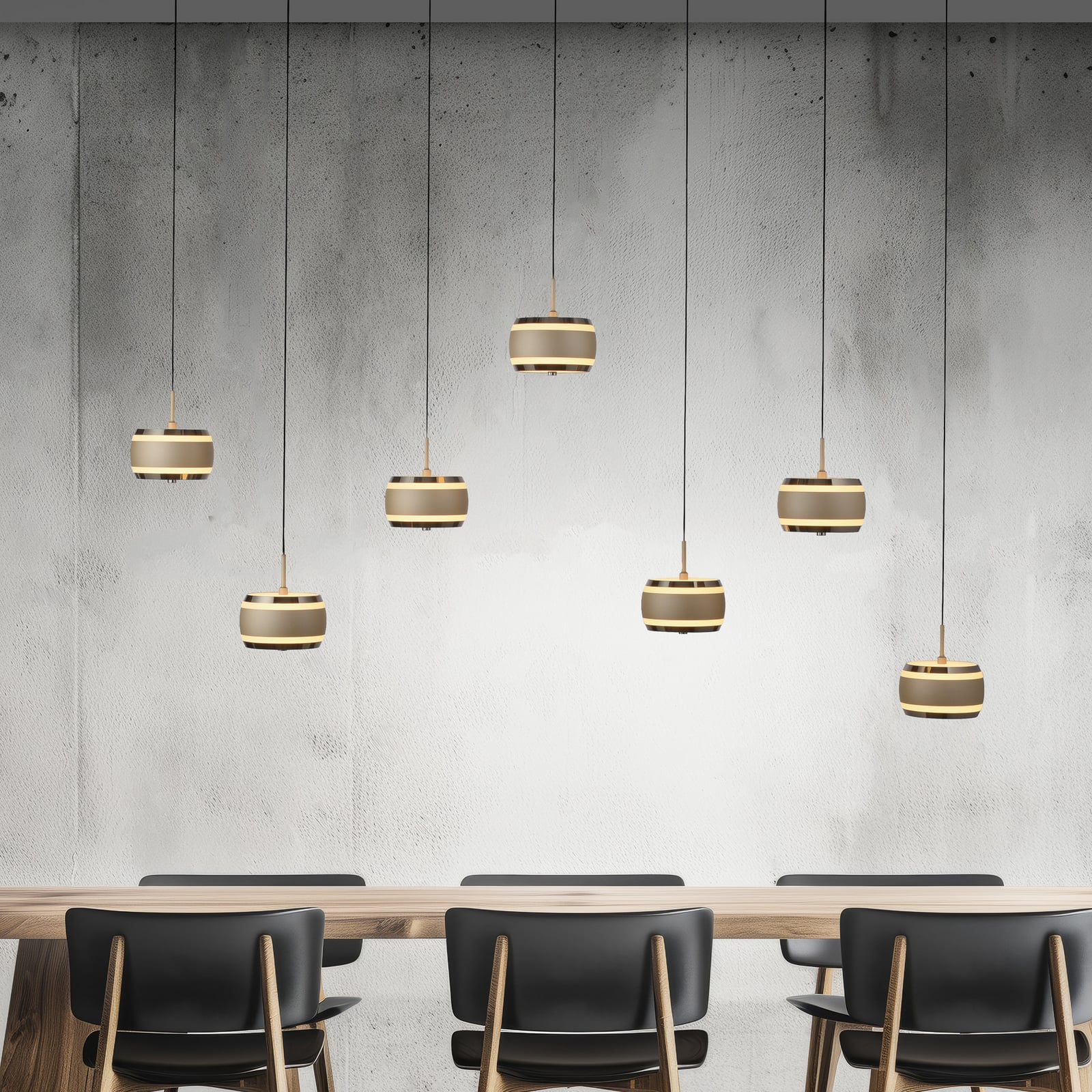 LED-Hängelampe PURE Falling Rings, bronze Länge 132 cm 7-fl. LED-Hängelampe PURE Falling Rings, bronze Länge 132 cm 7-fl.