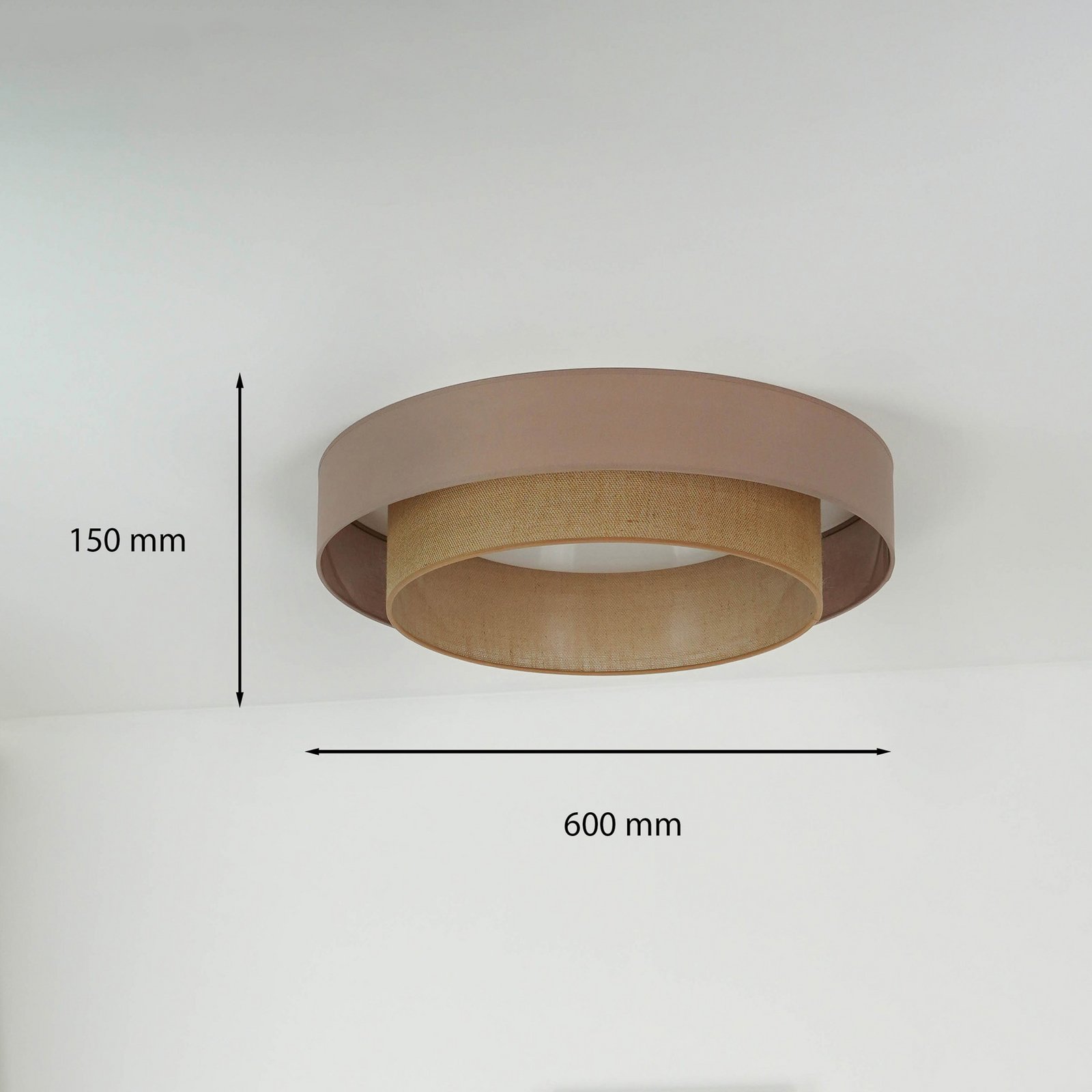 LED griestu gaisma Luneta, džuta, brūna, Ø 60 cm, 3 pakāpju dim