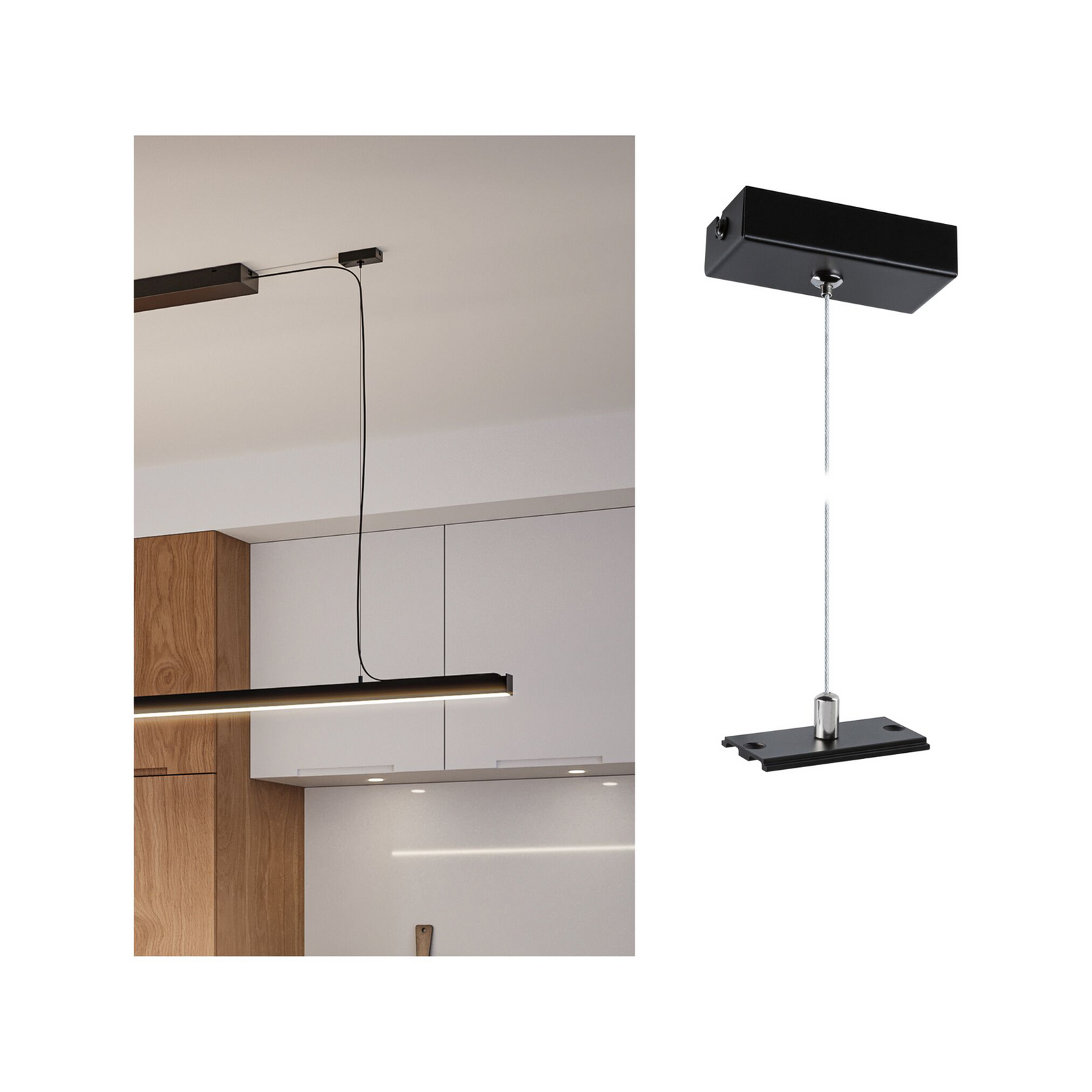 Paulmann Zawieszenie linowe Linion, czarne, 150 cm, metalowe