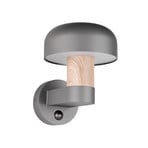 Außenwandleuchte Fraser Sensor, grau/Holzoptik, Alu IP54 E27