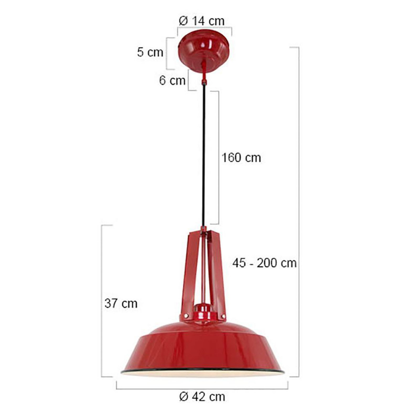 Eden pendant light, red, metal, E27 socket