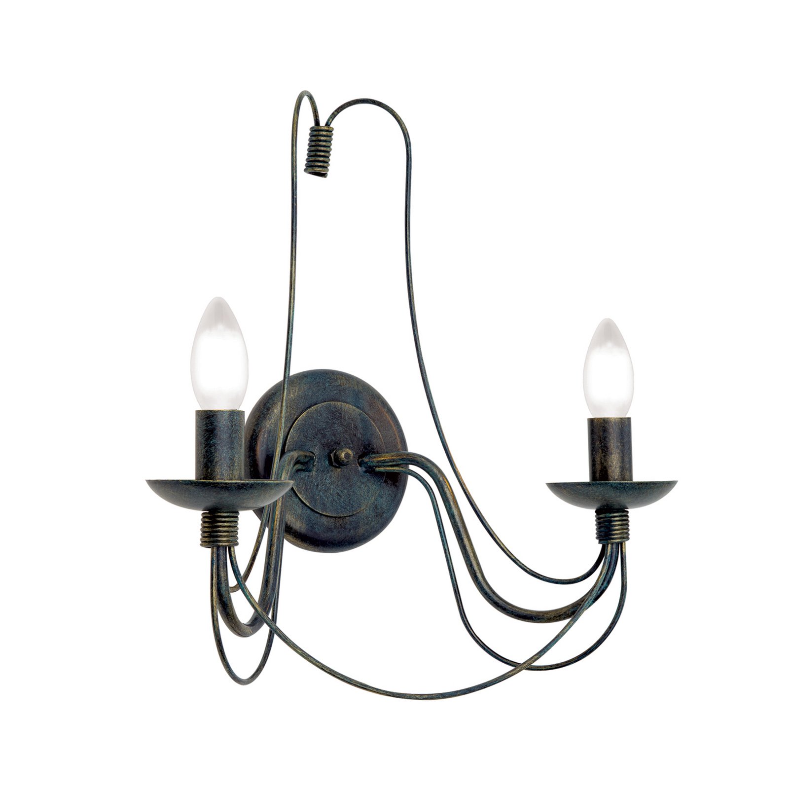 Wandlamp Vela, 2-lamps, zwart-groen antiek